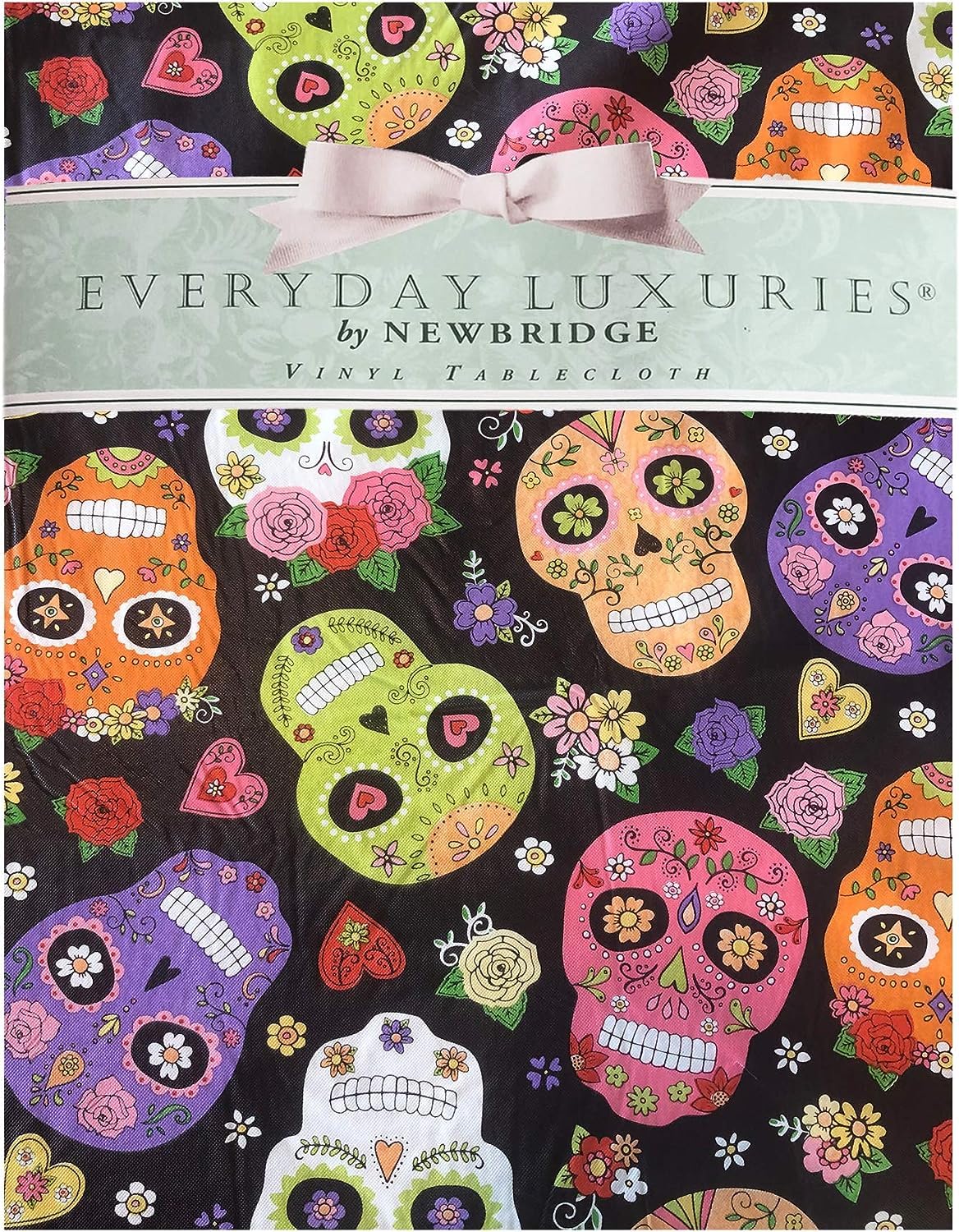 Newbridge Halloween Vinyl Tablecloth with Flannel Backing, 60 x 84 Inch Rectangle, Waterproof Wipe Clean Indoor Outdoor Table Cover, Sugar Skull Print - Image 7