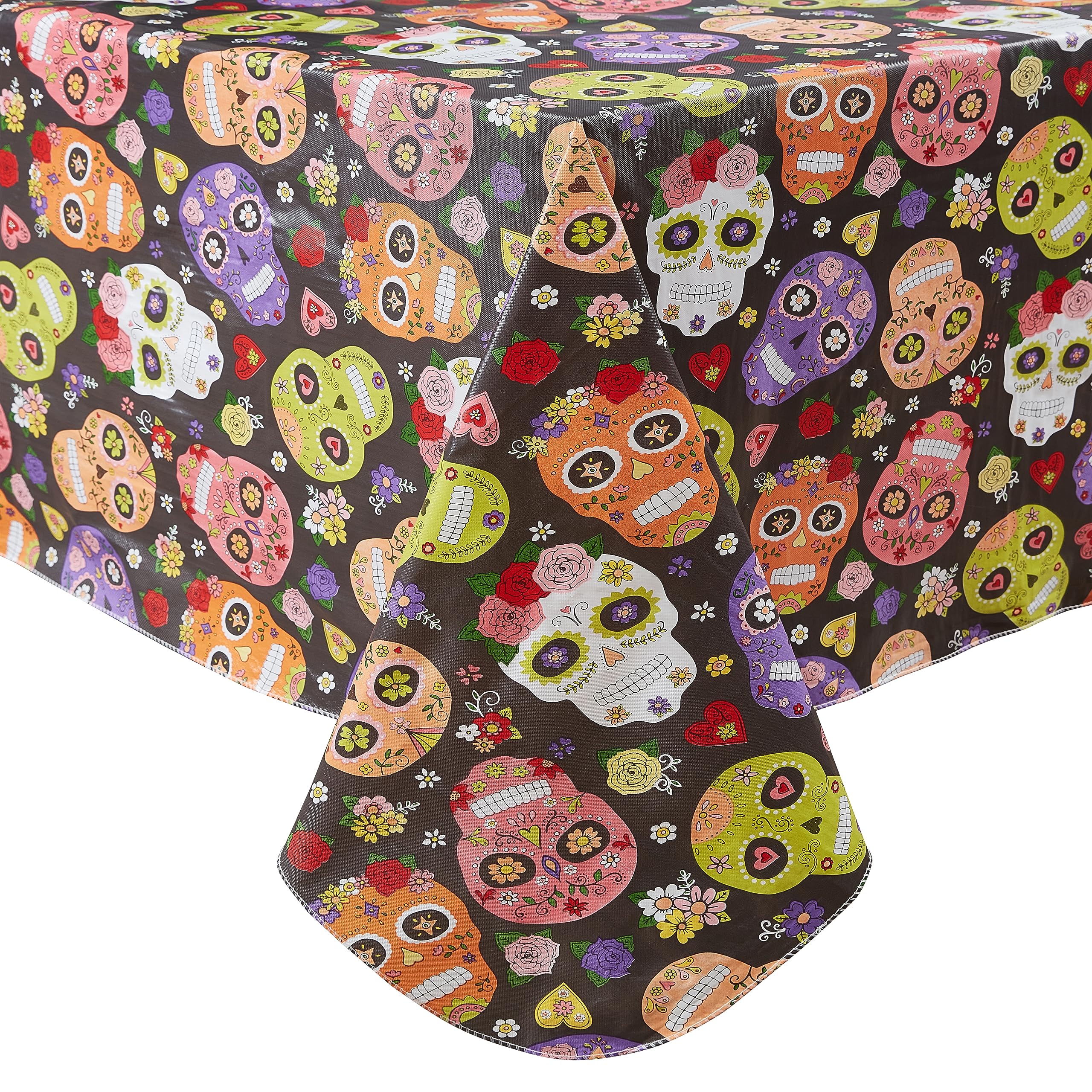 Newbridge Halloween Vinyl Tablecloth with Flannel Backing, 60 x 84 Inch Rectangle, Waterproof Wipe Clean Indoor Outdoor Table Cover, Sugar Skull Print - Image 8