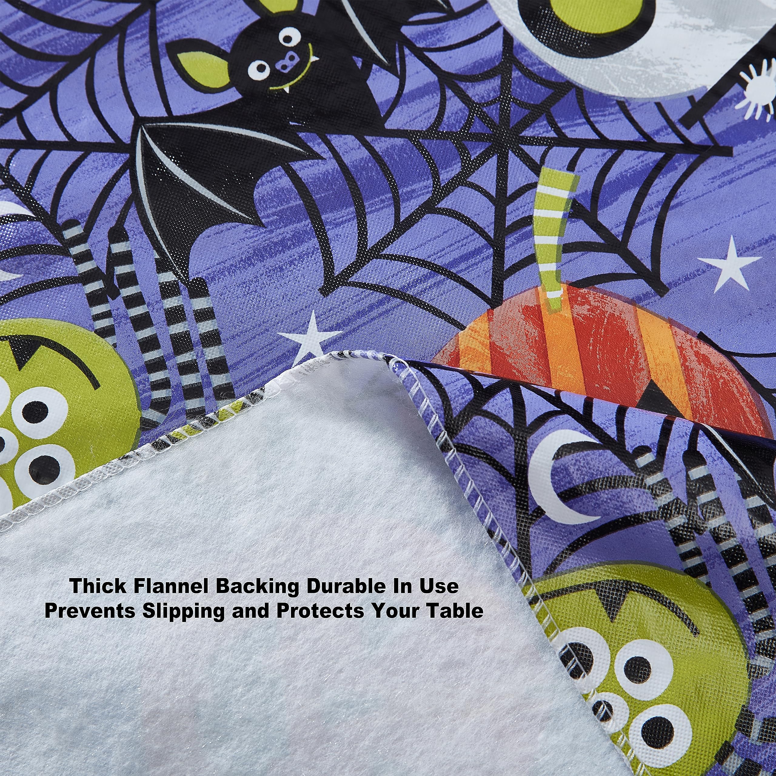 Newbridge Halloween Whimsical Ghoulish Gang 52 x 70 Inch Rectangle Vinyl Tablecloth with Flannel Backing, Fun Skulls and Pumpkin Design, Easy Care Wipe Clean Halloween Table Cover - Image 6