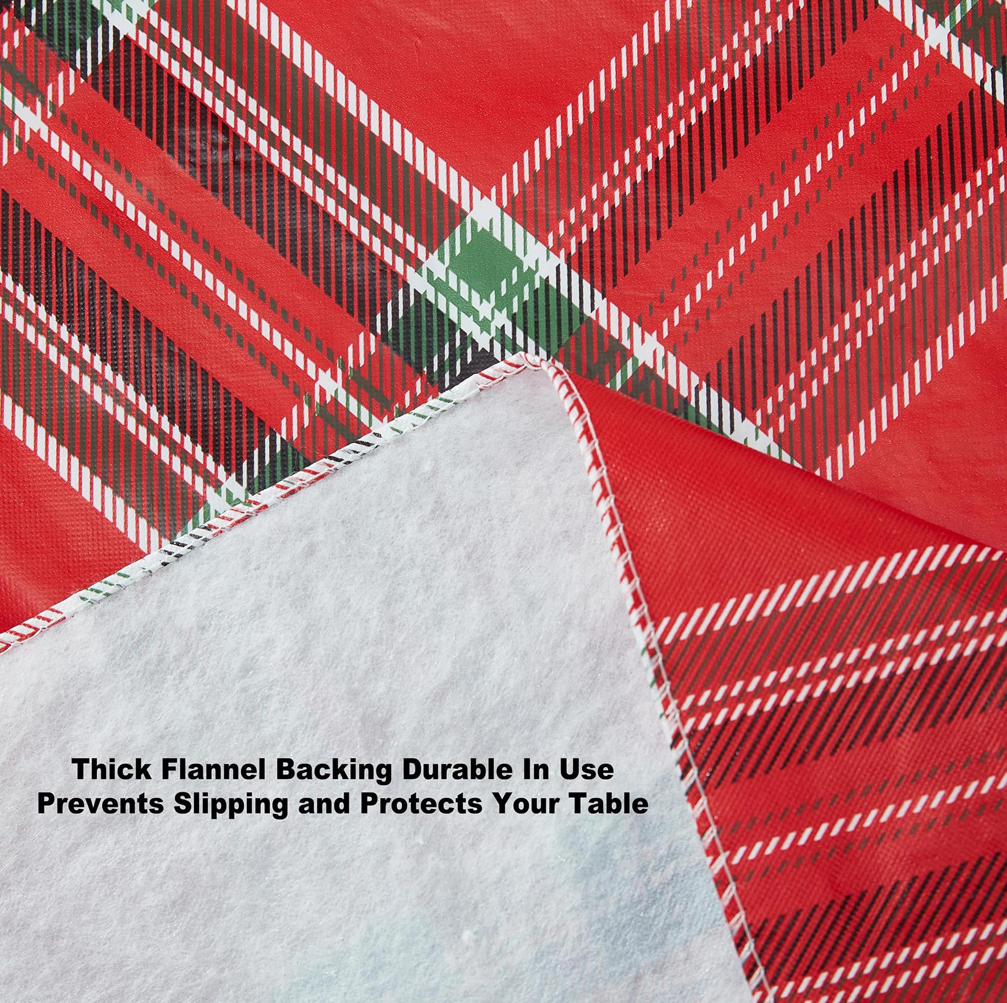 Newbridge Hamilton Red Tartan Plaid Christmas Vinyl Tablecloth with Flannel Backing – Traditional Holiday Red, Green & Black Plaid Wipe Clean Table Cover, 52 x 52 Inch Square - Image 4