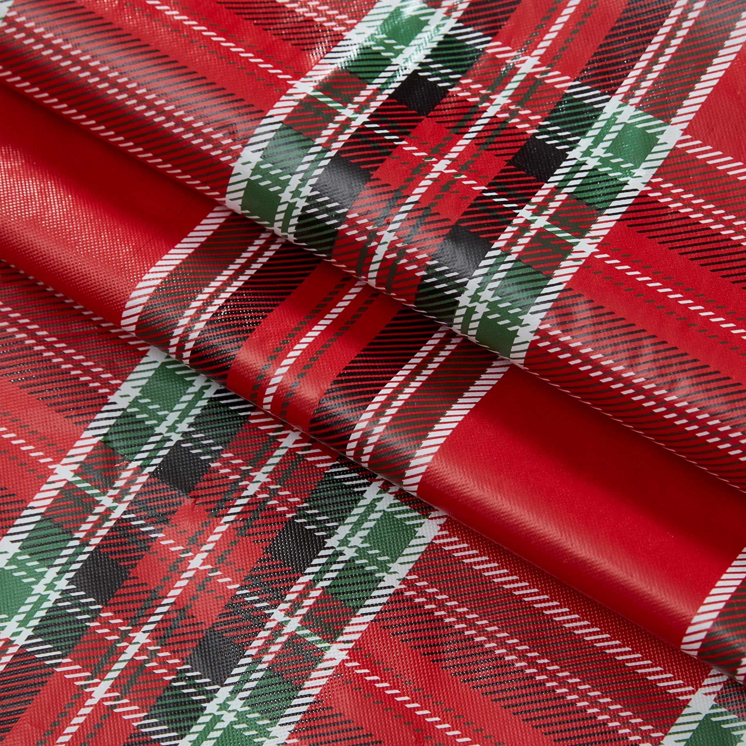 Newbridge Hamilton Red Tartan Plaid Christmas Vinyl Tablecloth with Flannel Backing – Traditional Holiday Red, Green & Black Plaid Wipe Clean Table Cover, 52 x 52 Inch Square - Image 5