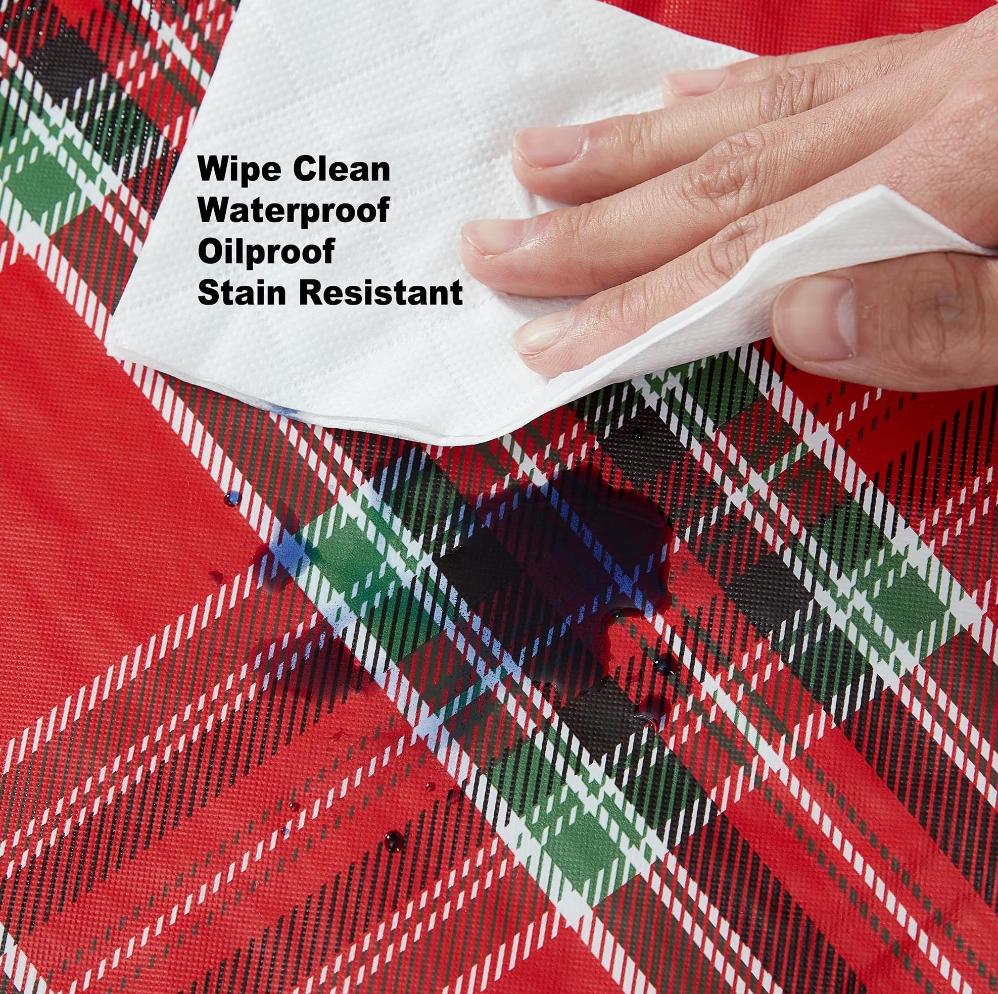Newbridge Hamilton Red Tartan Plaid Christmas Vinyl Tablecloth with Flannel Backing – Traditional Holiday Red, Green & Black Plaid Wipe Clean Table Cover, 52 x 52 Inch Square - Image 6