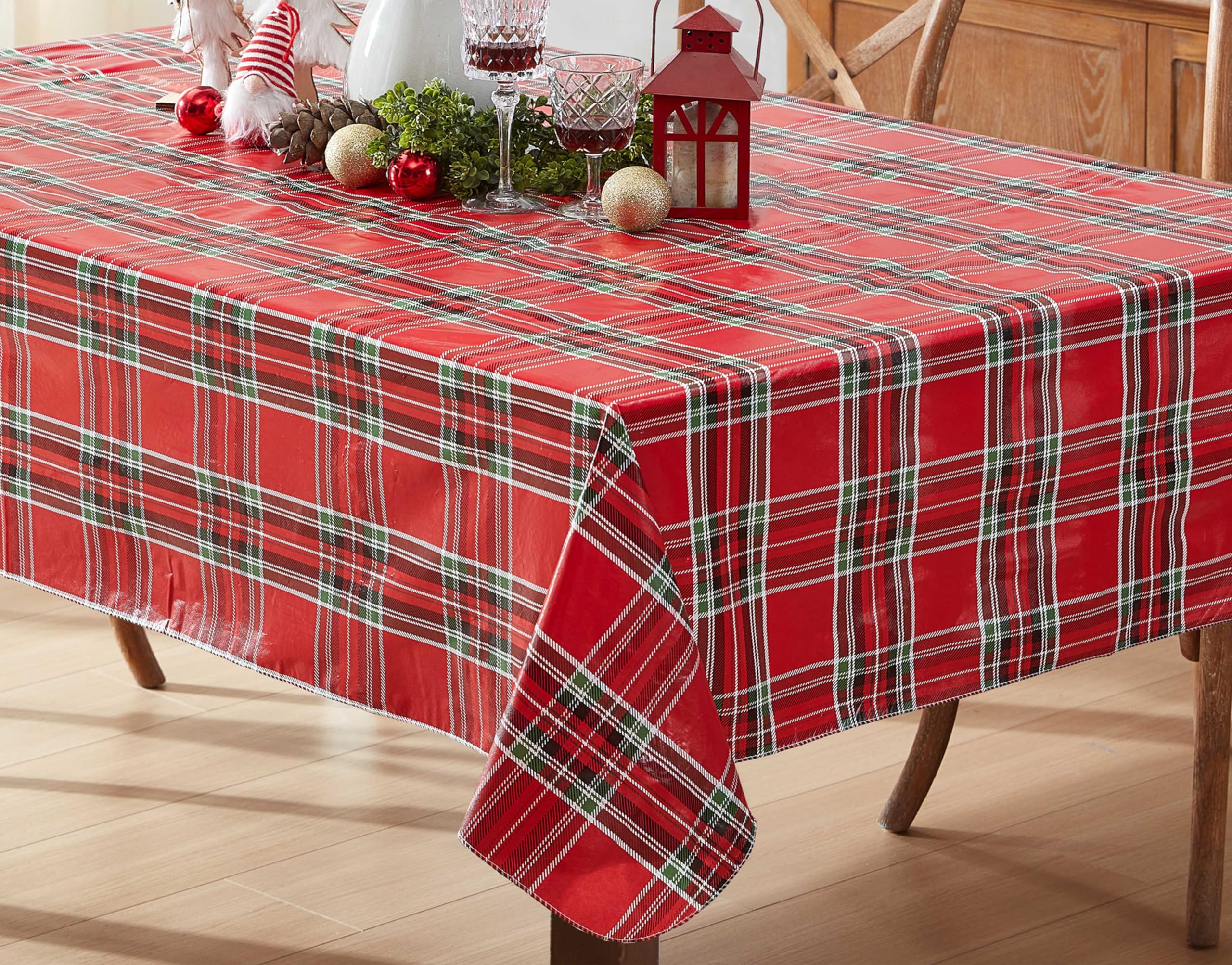 Newbridge Hamilton Red Tartan Plaid Christmas Vinyl Tablecloth with Flannel Backing – Traditional Holiday Red, Green & Black Plaid Wipe Clean Table Cover, 52 x 52 Inch Square - Image 7
