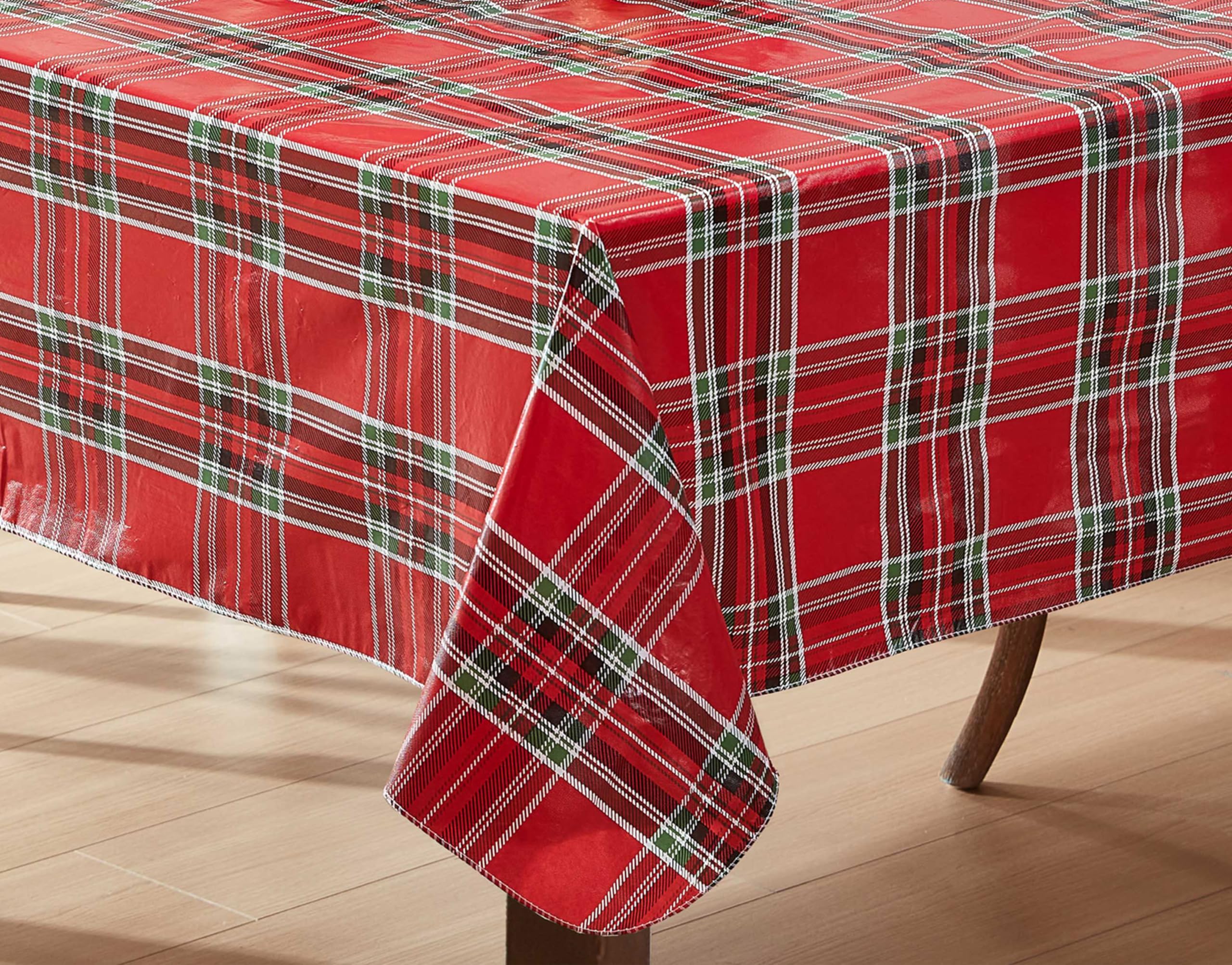 Newbridge Hamilton Red Tartan Plaid Christmas Vinyl Tablecloth with Flannel Backing – Traditional Holiday Red, Green & Black Plaid Wipe Clean Table Cover, 52 x 52 Inch Square - Image 8