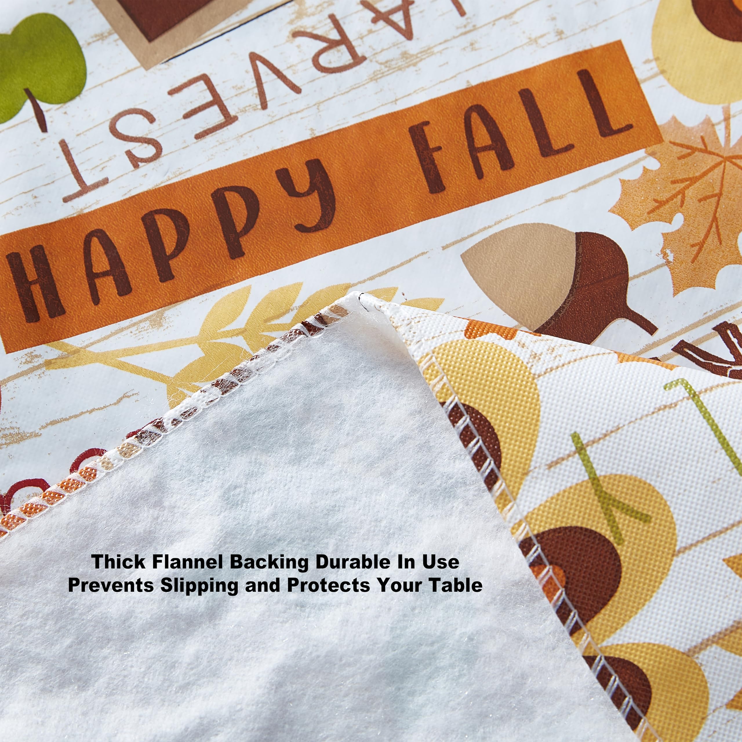 Newbridge Happy Thanksgiving Turkey Vinyl Tablecloth with Flannel Backing, 52 x 52 Inch Square – Whimsical Fall Harvest Kitchen & Dining Table Cover - Image 6