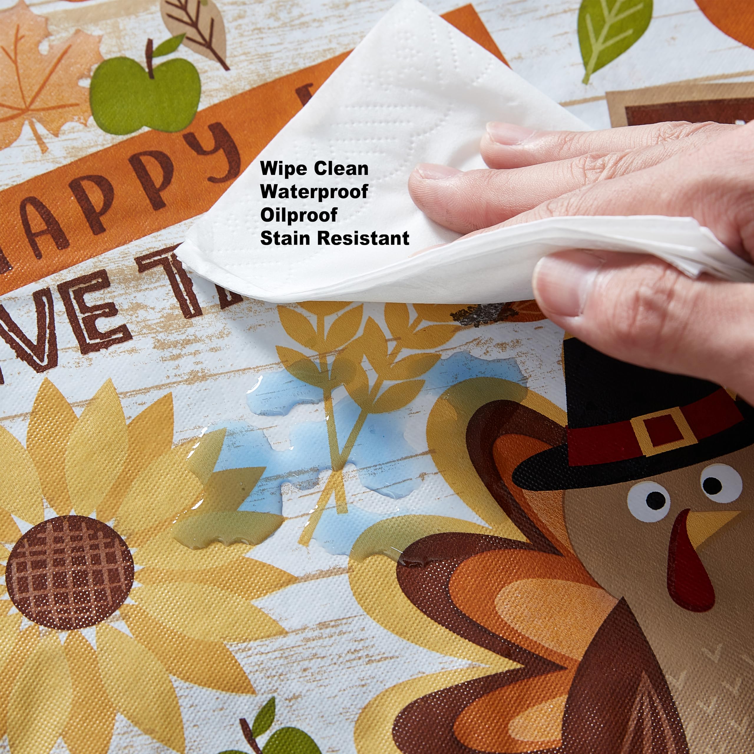 Newbridge Happy Thanksgiving Turkey Vinyl Tablecloth with Flannel Backing, 52 x 52 Inch Square – Whimsical Fall Harvest Kitchen & Dining Table Cover - Image 8