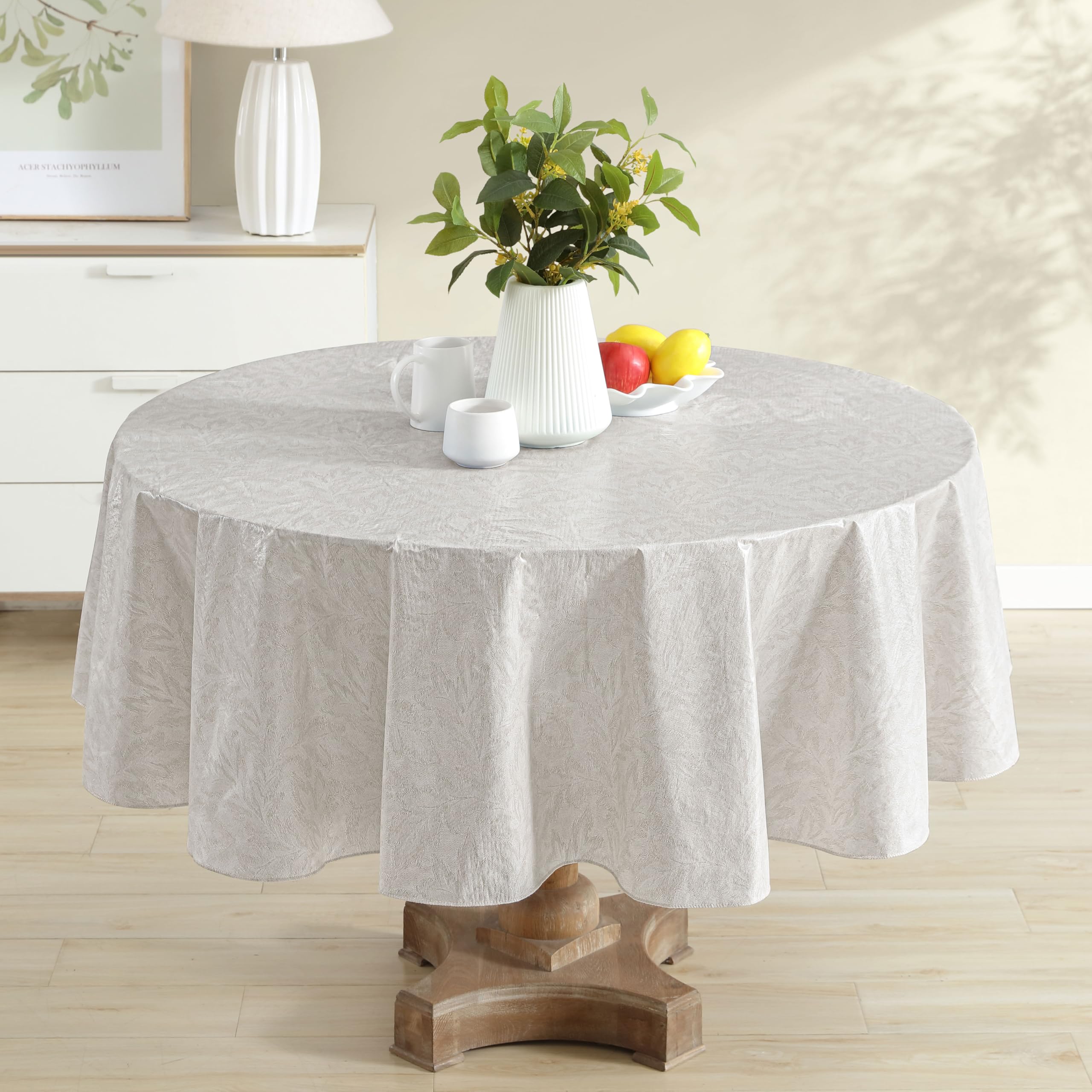 Newbridge Napa Leaf Beige Vinyl Flannel Backed Tablecloth, 70 Inch Zippered Umbrella Round, Hotel Quality Waterproof Indoor Outdoor Table Cover for Kitchen, Patio, Dining, BBQ - Image 8