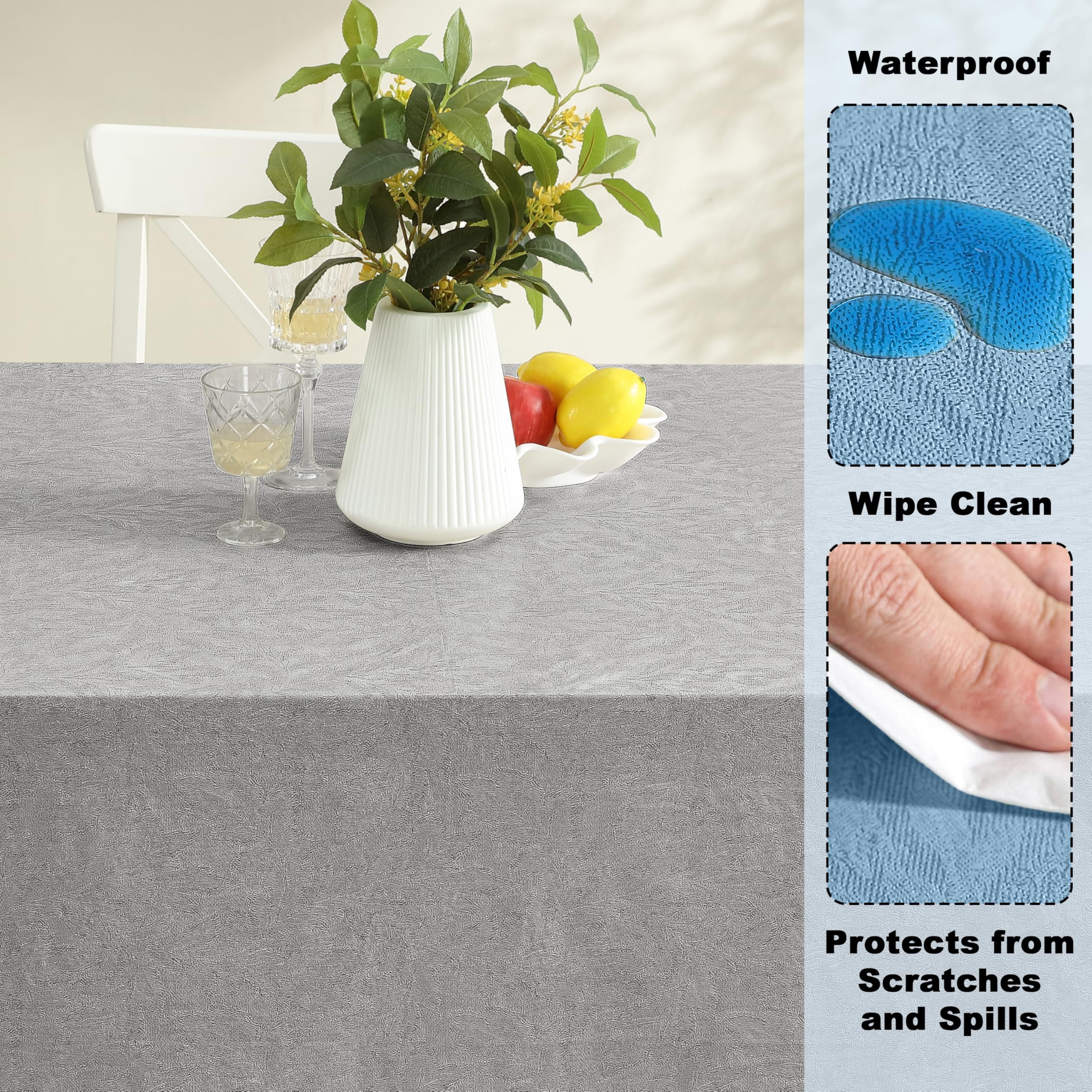 Newbridge Napa Leaf Grey Vinyl Flannel Backed Tablecloth, 60 x 84 Inch Rectangle, Hotel Quality Waterproof Indoor Outdoor Table Cover for Kitchen, Patio, Dining, BBQ - Image 3
