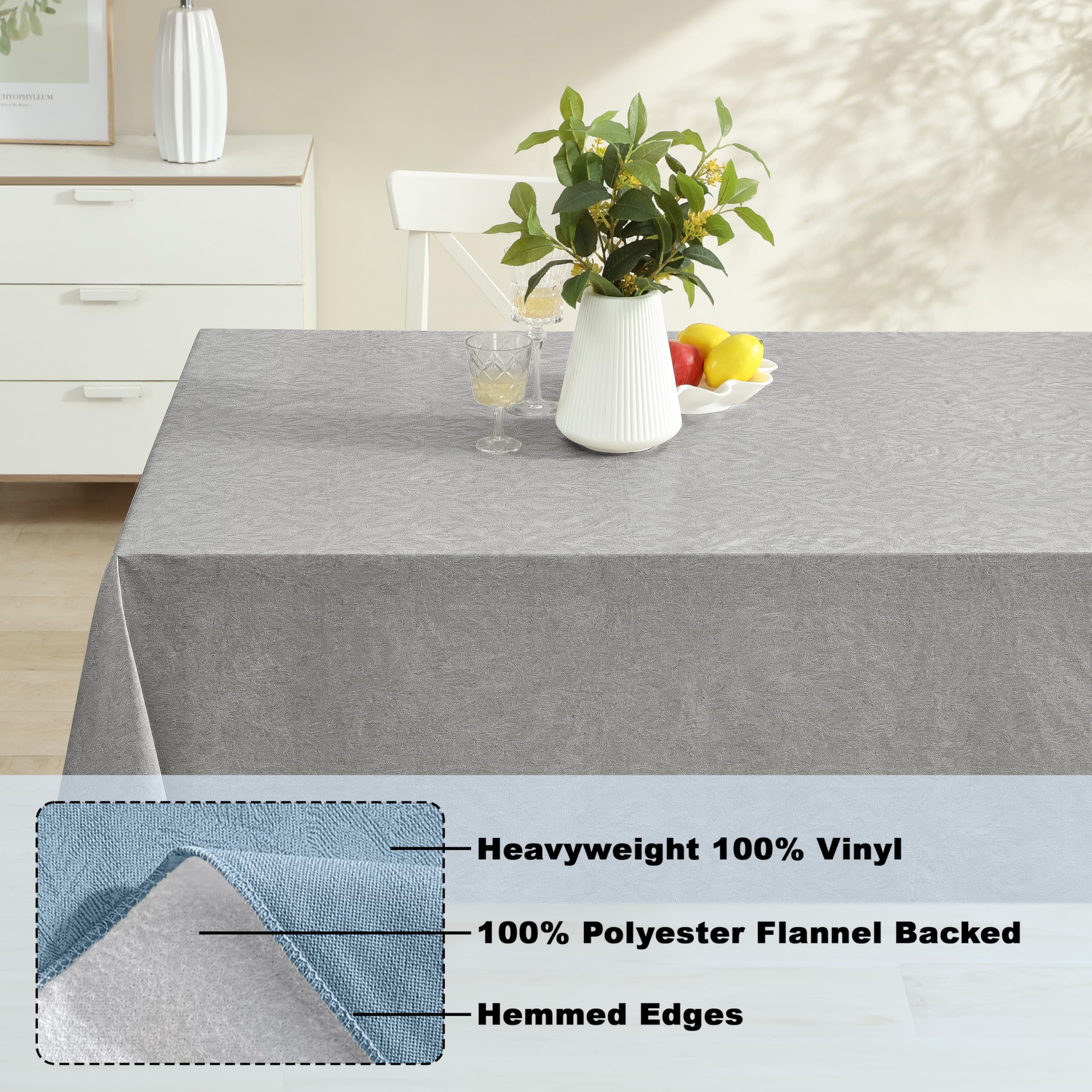 Newbridge Napa Leaf Grey Vinyl Flannel Backed Tablecloth, 60 x 84 Inch Rectangle, Hotel Quality Waterproof Indoor Outdoor Table Cover for Kitchen, Patio, Dining, BBQ - Image 4