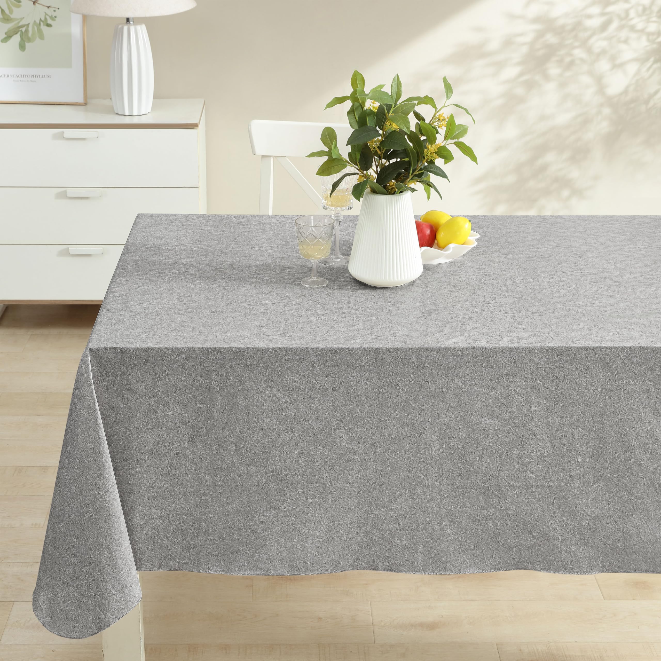 Newbridge Napa Leaf Grey Vinyl Flannel Backed Tablecloth, 60 x 84 Inch Rectangle, Hotel Quality Waterproof Indoor Outdoor Table Cover for Kitchen, Patio, Dining, BBQ - Image 8