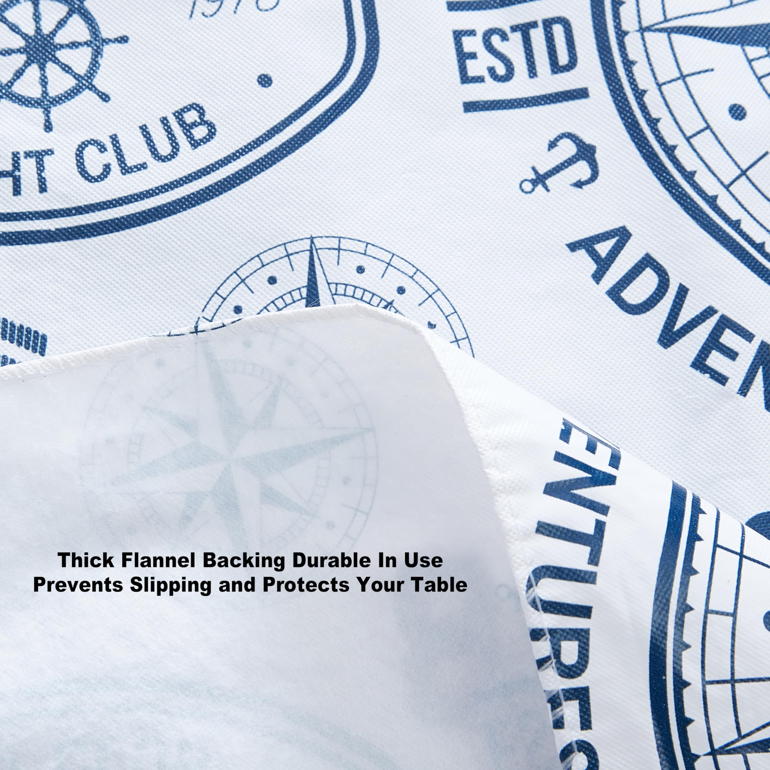 Newbridge Nautical Blue 52 x 70 Inch Rectangle Vinyl Tablecloth with Flannel Backing, Sailing Club, Waterproof, Soil Resistant Dining Room, Party and Banquet Table Cover - Image 4