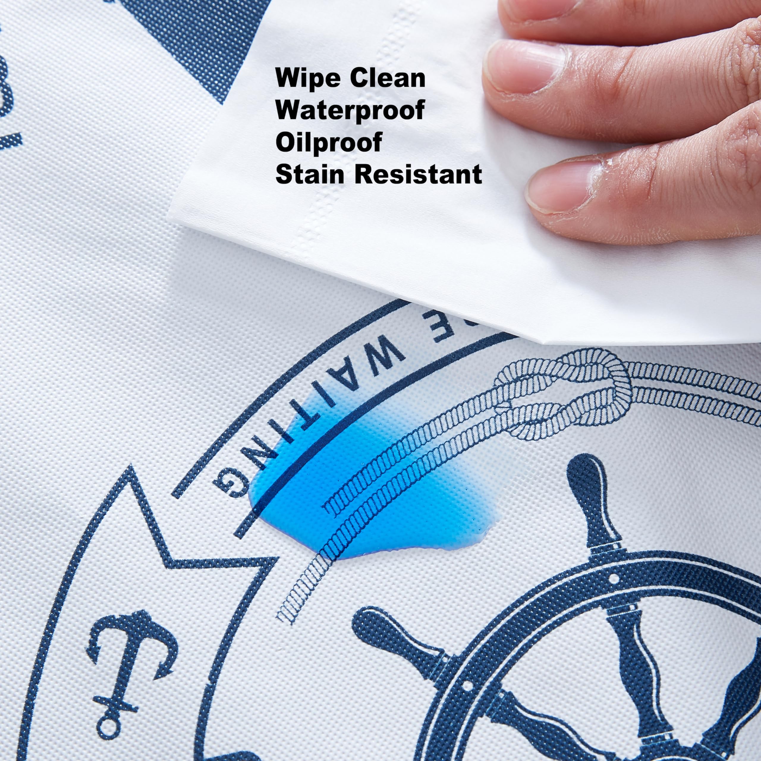 Newbridge Nautical Blue 52 x 70 Inch Rectangle Vinyl Tablecloth with Flannel Backing, Sailing Club, Waterproof, Soil Resistant Dining Room, Party and Banquet Table Cover - Image 5