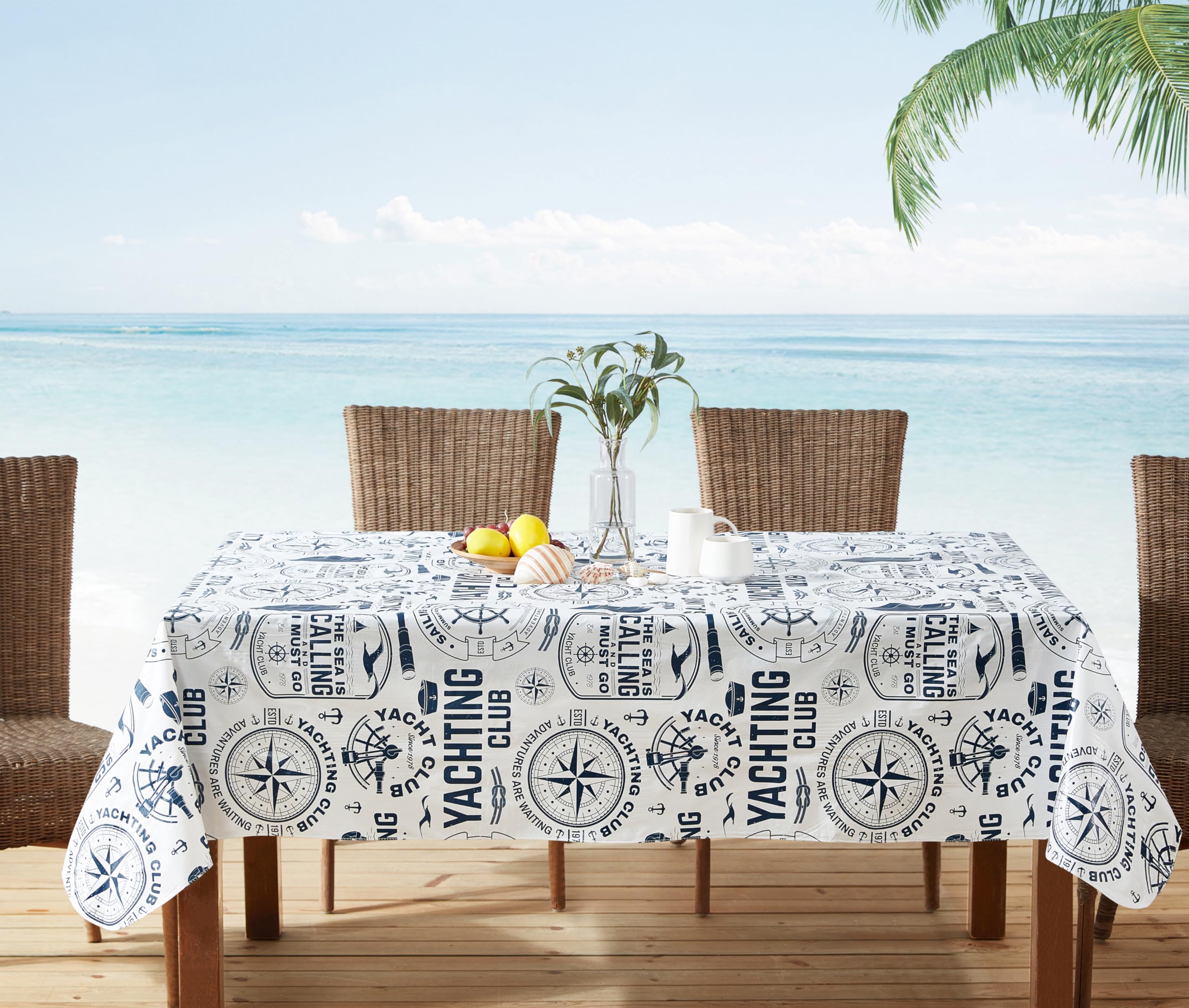 Newbridge Nautical Blue 52 x 70 Inch Rectangle Vinyl Tablecloth with Flannel Backing, Sailing Club, Waterproof, Soil Resistant Dining Room, Party and Banquet Table Cover - Image 6