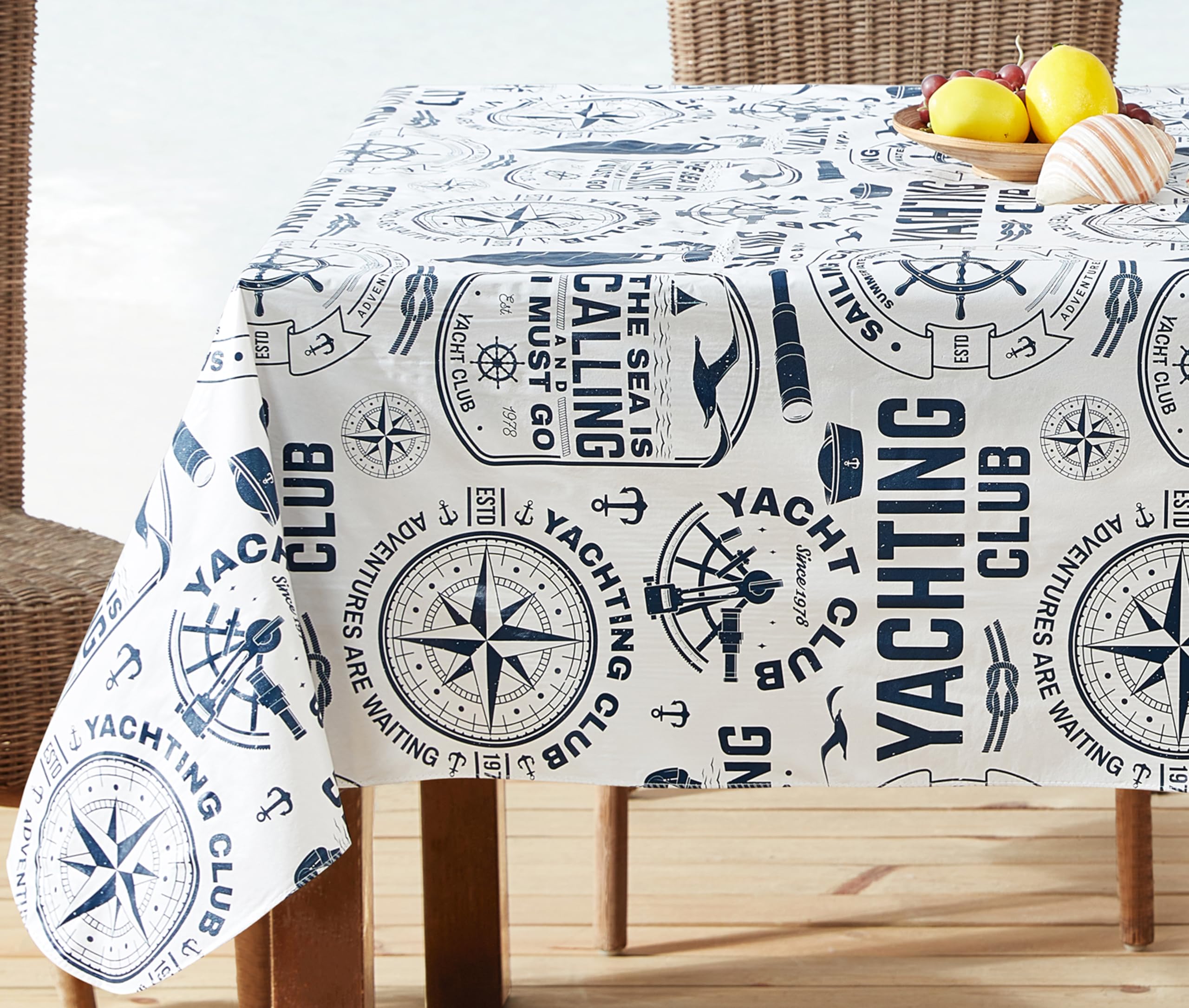 Newbridge Nautical Blue 52 x 70 Inch Rectangle Vinyl Tablecloth with Flannel Backing, Sailing Club, Waterproof, Soil Resistant Dining Room, Party and Banquet Table Cover - Image 7