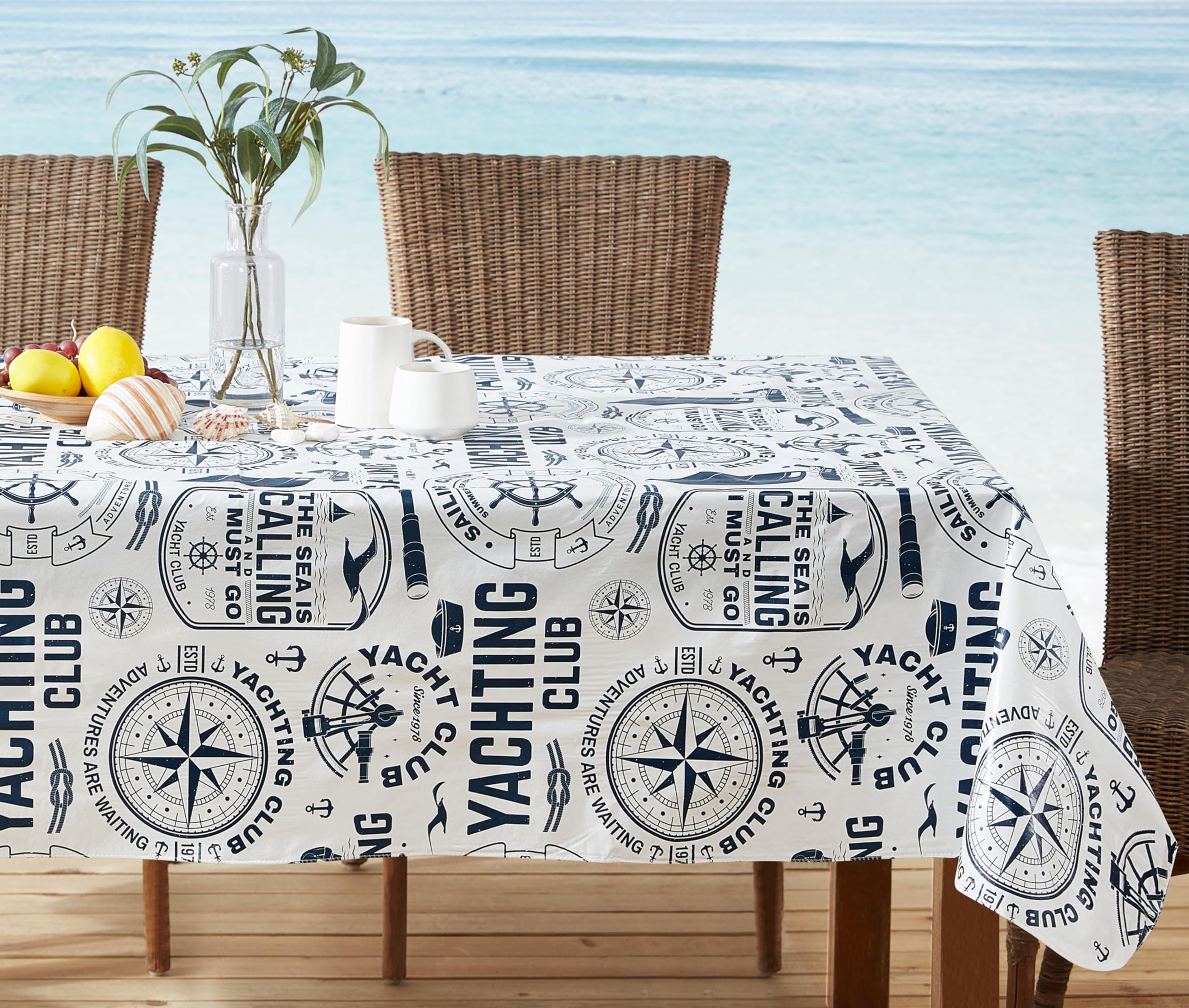 Newbridge Nautical Blue 52 x 70 Inch Rectangle Vinyl Tablecloth with Flannel Backing, Sailing Club, Waterproof, Soil Resistant Dining Room, Party and Banquet Table Cover - Image 8