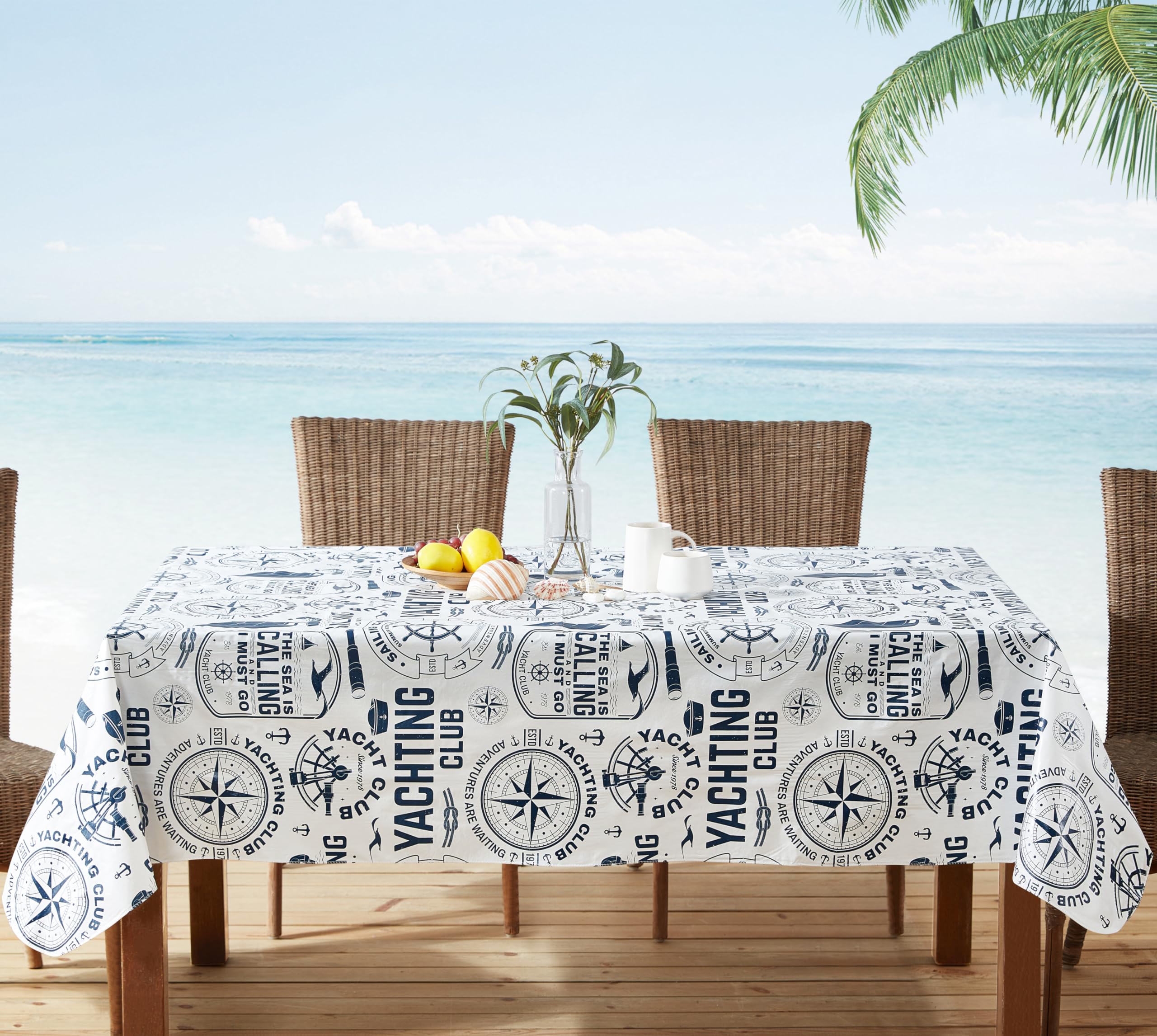 Newbridge Nautical Blue 52 x 70 Inch Rectangle Vinyl Tablecloth with Flannel Backing, Sailing Club, Waterproof, Soil Resistant Dining Room, Party and Banquet Table Cover - Image 9