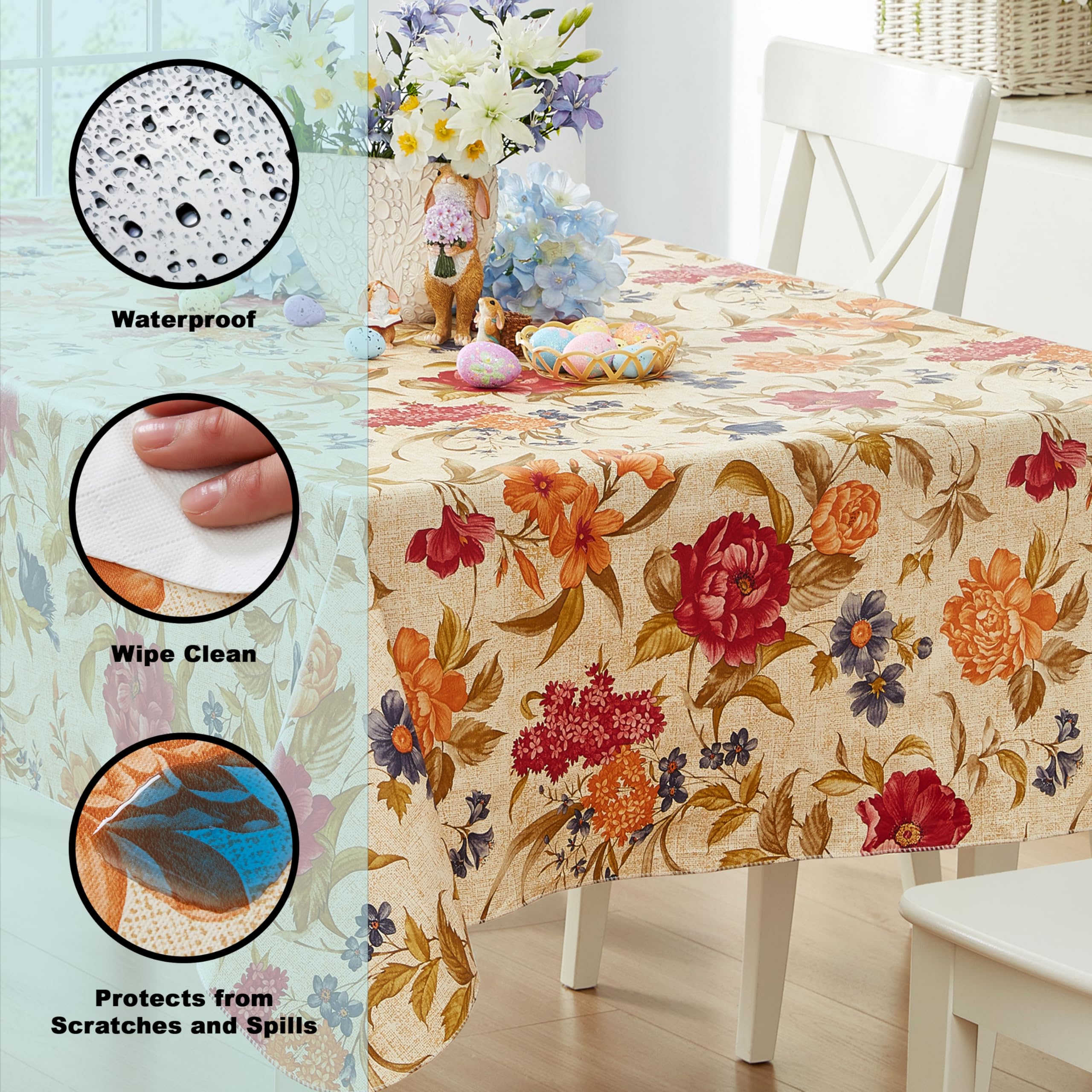 Newbridge Nicolette Multicolor Floral Vinyl Flannel Backed Tablecloth, Traditional Tapestry Flower Design, Easy Care Wipe Clean Indoor Outdoor Table Cover, 52 x 70 Inch Rectangle - Image 3
