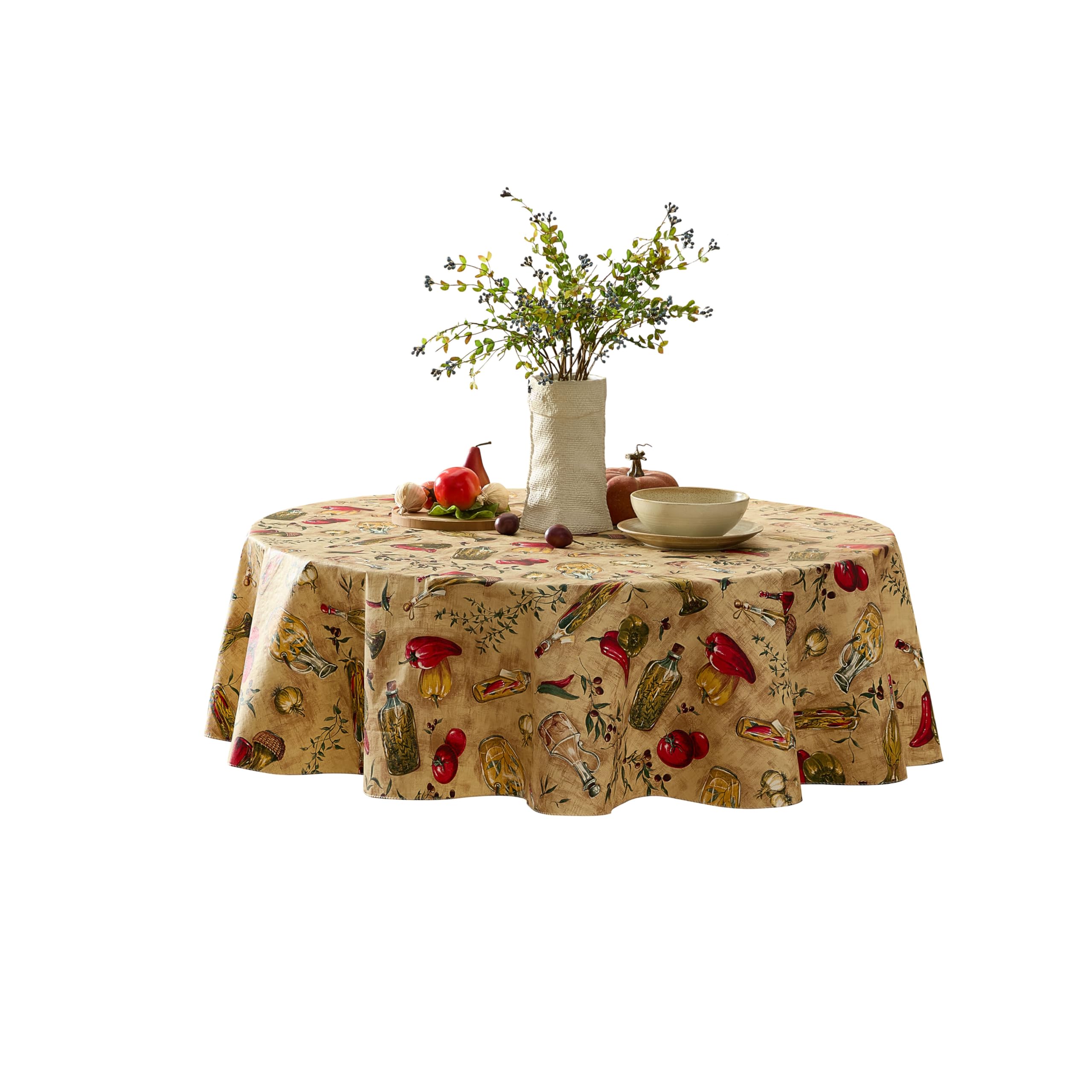 Newbridge Oil and Vinegar Tuscany Print Vinyl Flannel Backed Tablecloth, Olive Oil Bottle Indoor/Outdoor Waterproof Tablecloth, Barbeque, Patio and Kitchen Dining, 70" Zippered Umbrella Round - Image 3