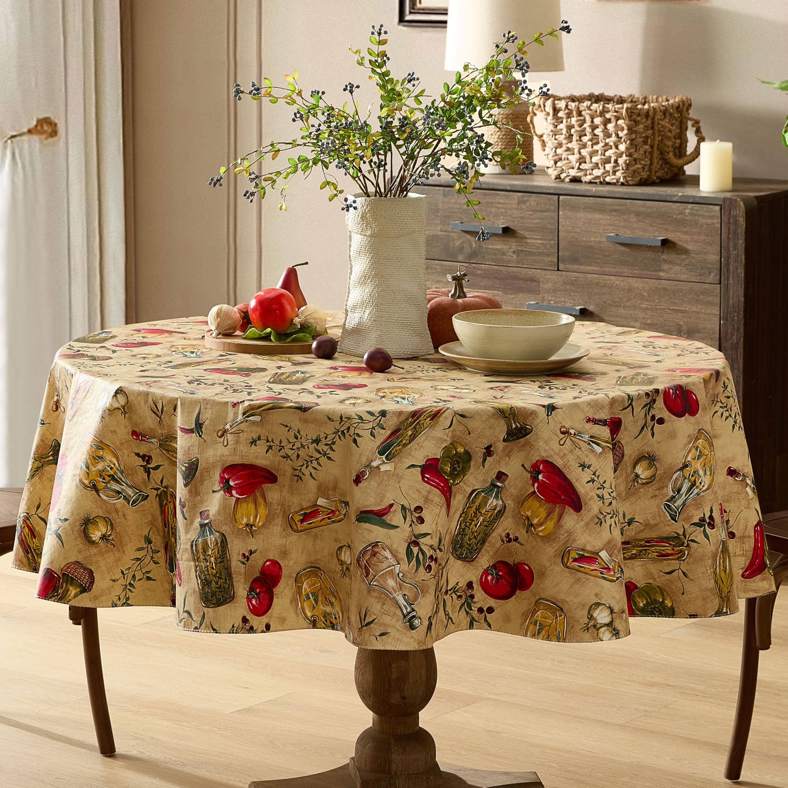 Newbridge Oil and Vinegar Tuscany Print Vinyl Flannel Backed Tablecloth, Olive Oil Bottle Indoor/Outdoor Waterproof Tablecloth, Barbeque, Patio and Kitchen Dining, 70" Zippered Umbrella Round - Image 4