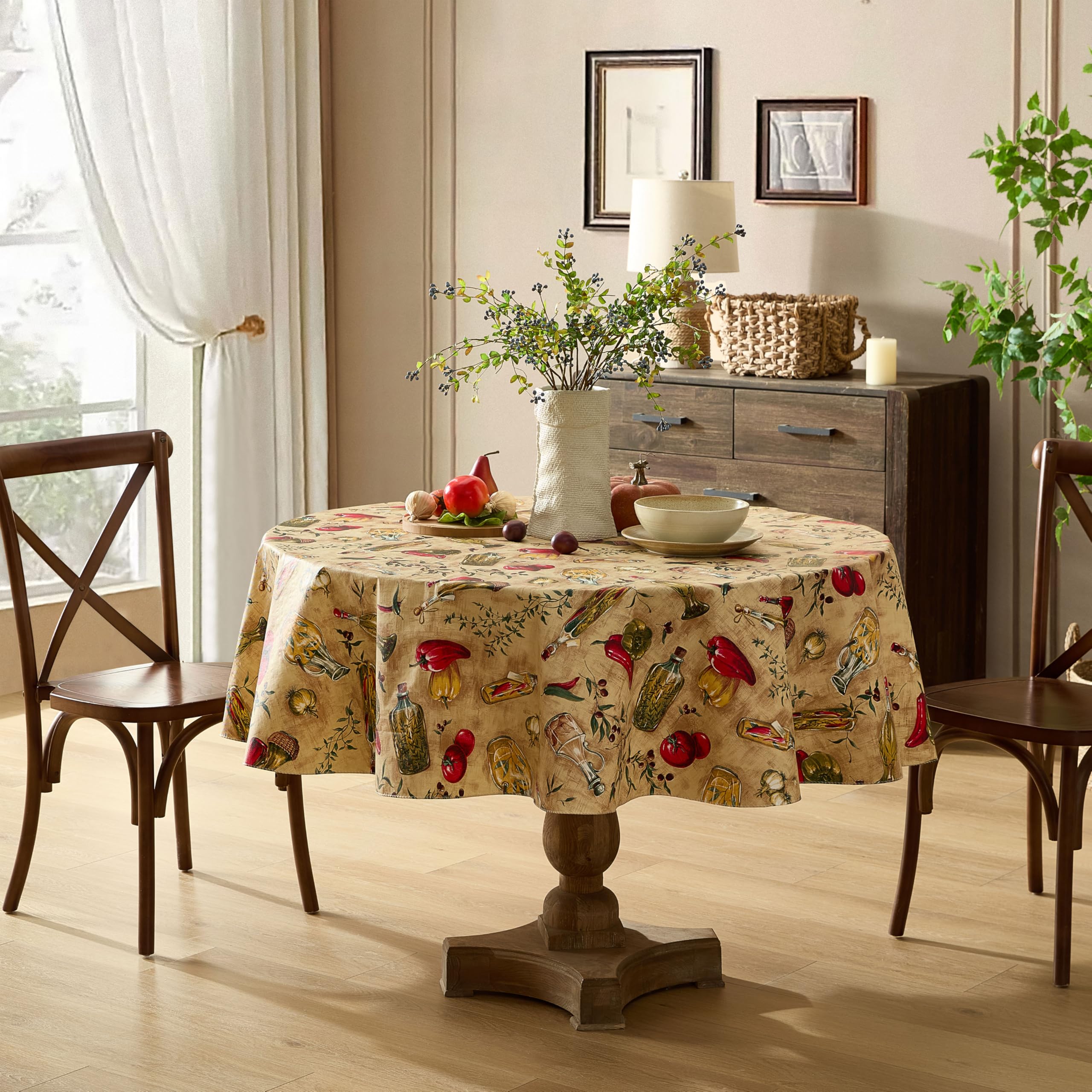 Newbridge Oil and Vinegar Tuscany Print Vinyl Flannel Backed Tablecloth, Olive Oil Bottle Indoor/Outdoor Waterproof Tablecloth, Barbeque, Patio and Kitchen Dining, 70" Zippered Umbrella Round - Image 5