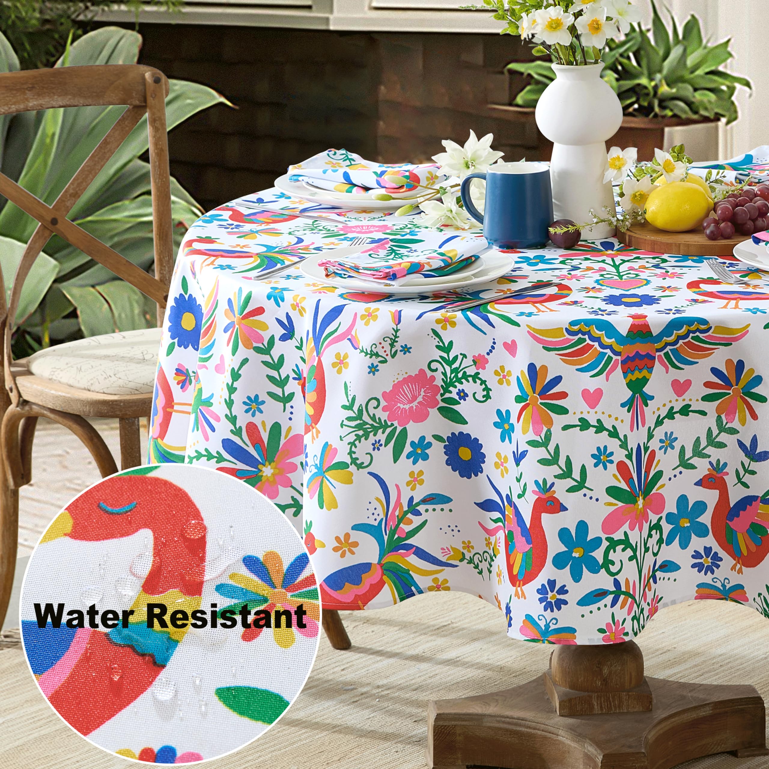 Newbridge Otomi Birds Folk Art Set of 8 Fabric Napkins, Colorful Otomi Folk Art, Water and Stain Resistant, No-Iron Fabric Napkins for Dining Parties - Image 5