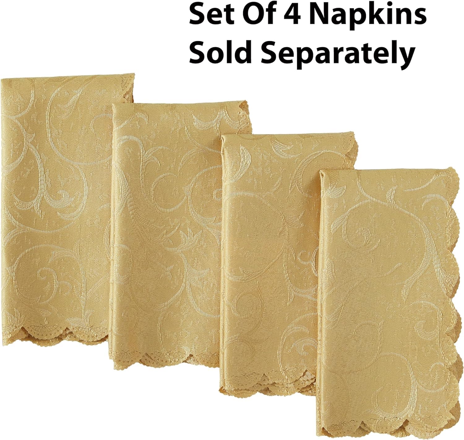 Newbridge Portofino Scalloped Damask Fabric Tablecloth, 52 x 70 Inch Rectangle, Gold, Wrinkle and Stain Resistant Fine Dining Holiday Party Table Cover - Image 5