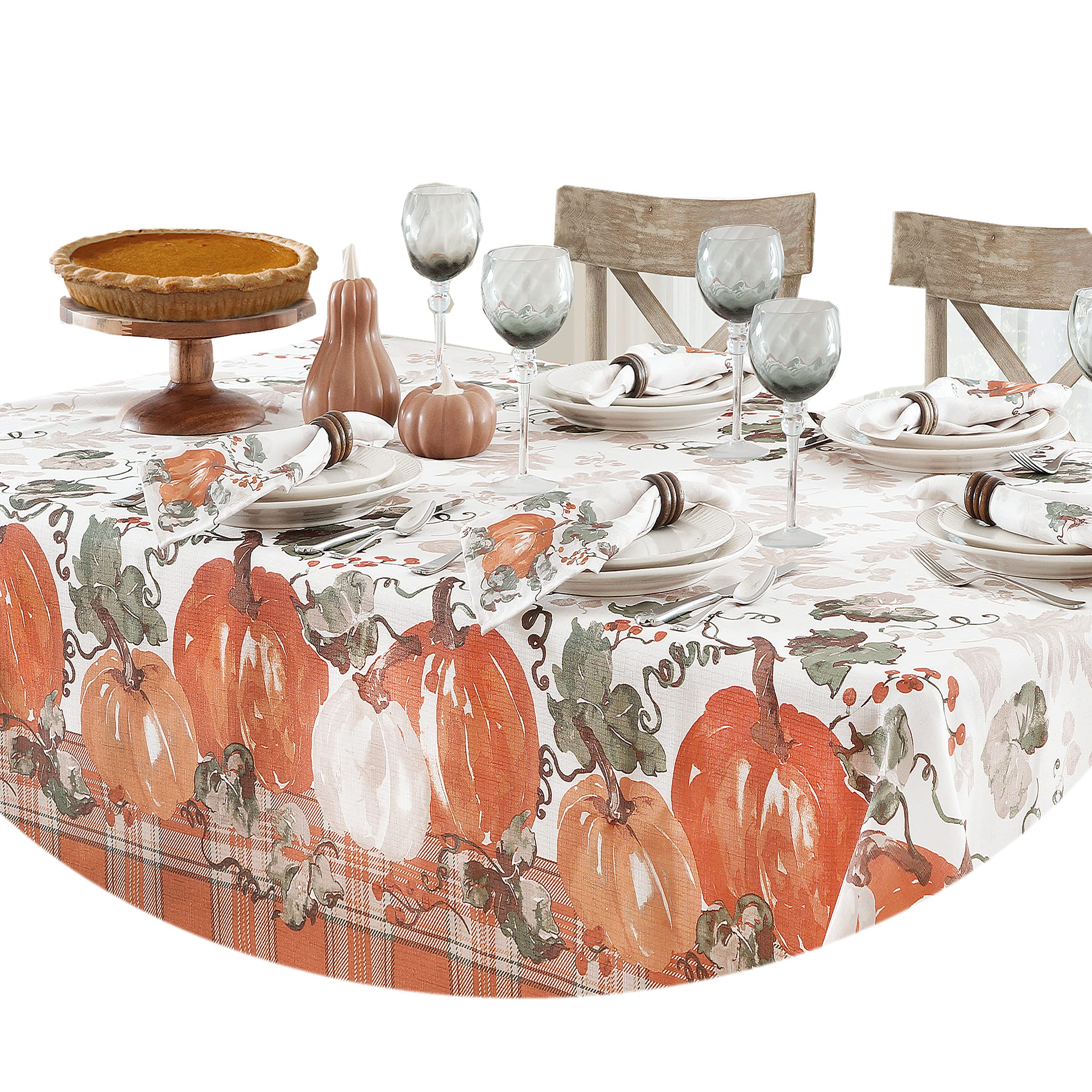 Newbridge Pumpkin Gingham Country Rustic Fabric Tablecloth, 52 x 52 Inch Square, Bordered Autumn Farmhouse Pumpkin Vine Plaid, Easy Care Stain Resistant Fall Thanksgiving Table Cover - Image 8