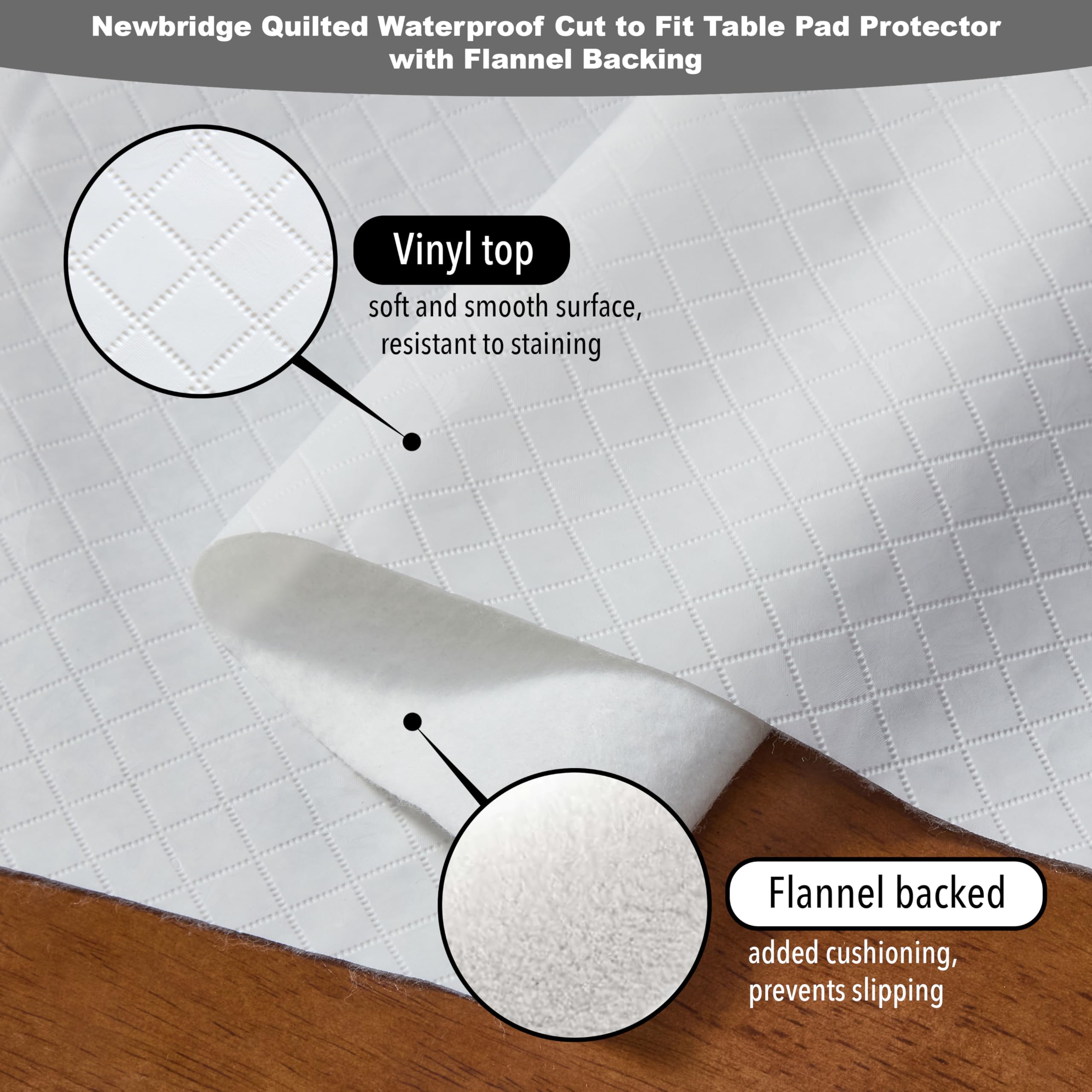 Newbridge Quilted Waterproof Cut to Fit Table Pad Protector with Flannel Backing, Heat Resistant, Wipe Clean, Cushioned Pad Protects Table from Spills and Scratches, 52" x 70" - Image 3