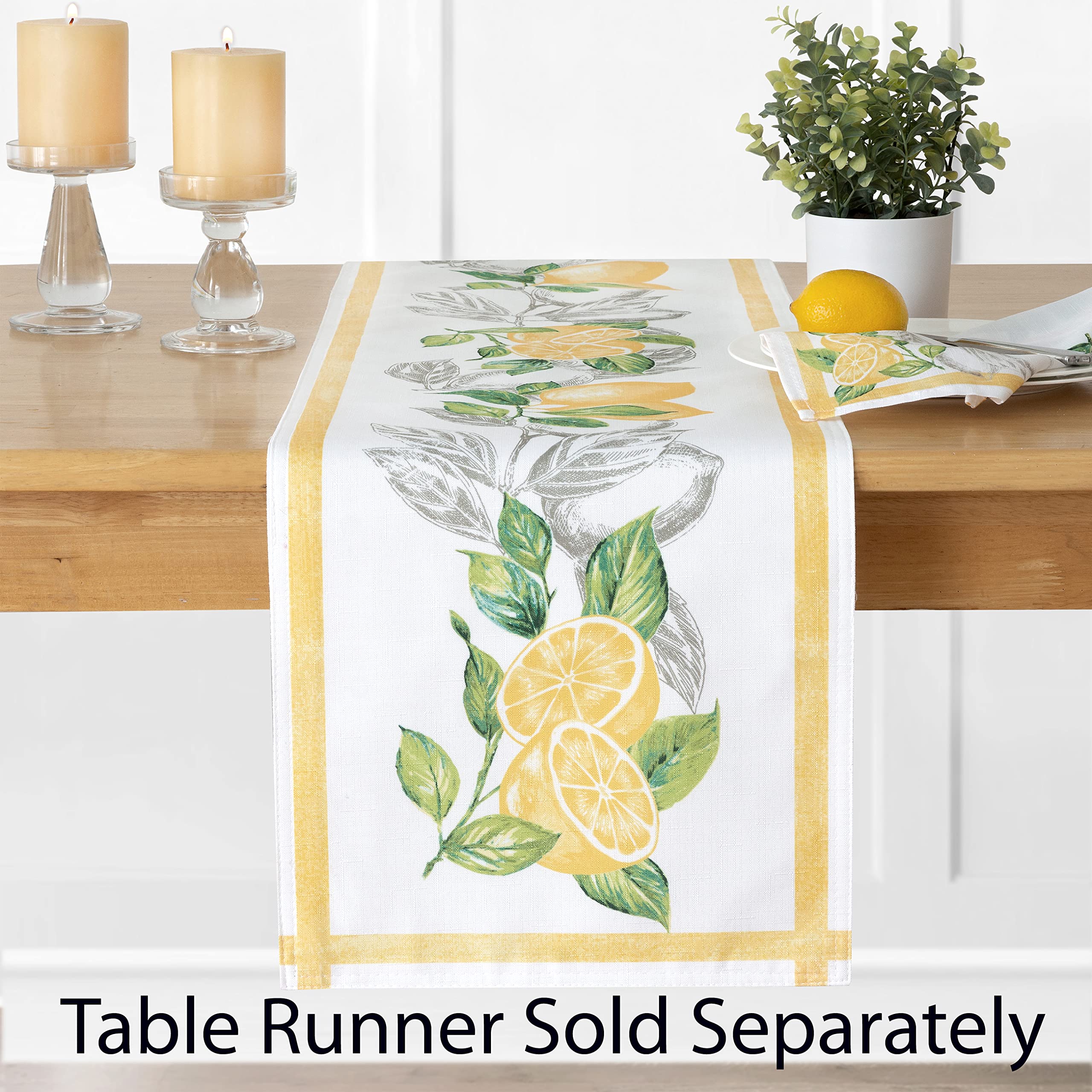 Newbridge Rectangle Fabric Placemats, Set of 4 Placemats, Lemon Orchard, Indoor/Outdoor Stain Resistant No-Iron Fabric Placemats, Fresh Lemon and Citrus Leaf - Image 4