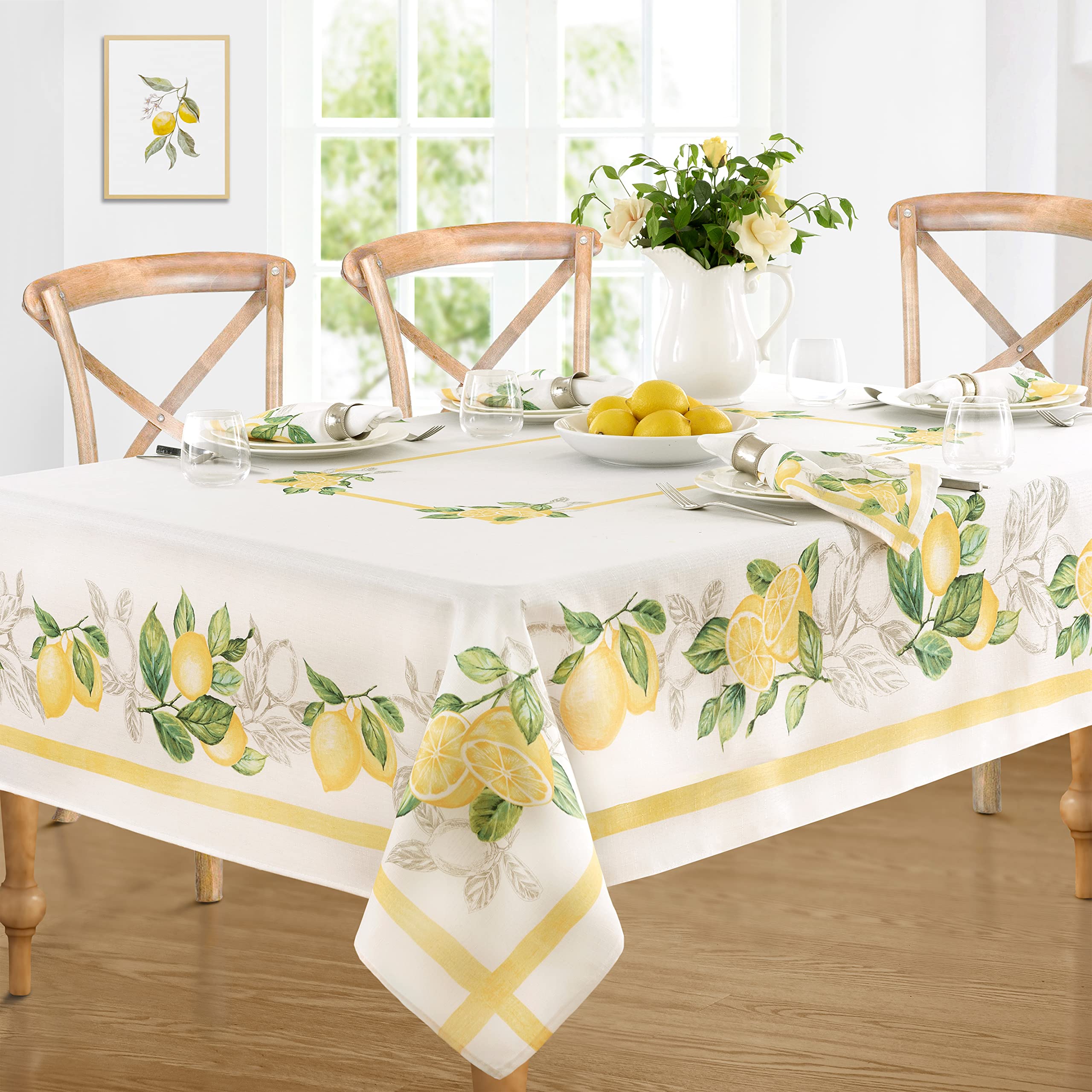 Newbridge Rectangle Fabric Placemats, Set of 4 Placemats, Lemon Orchard, Indoor/Outdoor Stain Resistant No-Iron Fabric Placemats, Fresh Lemon and Citrus Leaf - Image 5