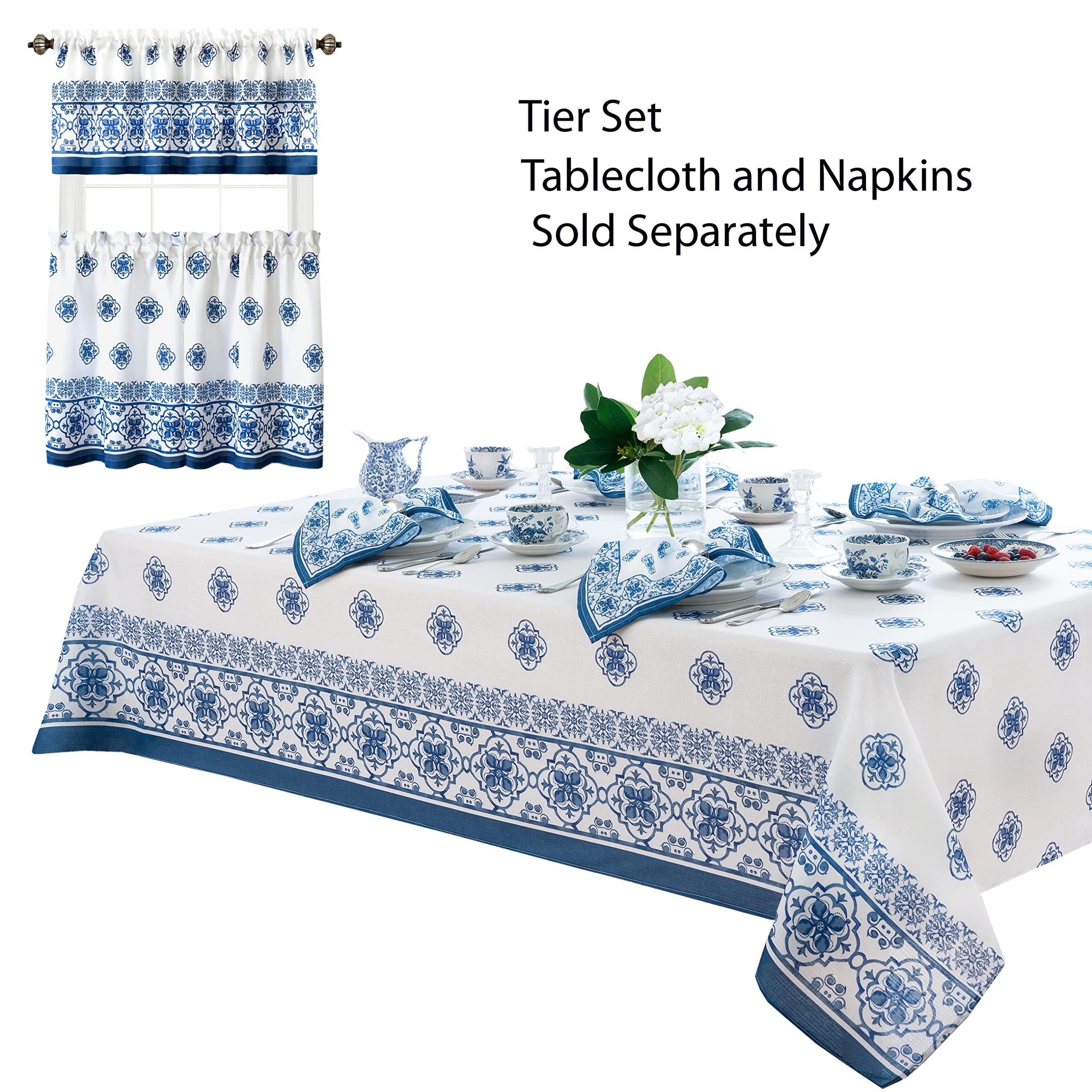 Newbridge Rectangle Fabric Placemats, Set of 4 Placemats, Mykonos Blue Mediterranean, Indoor Outdoor Stain Resistant No-Iron Placemats, Blue Tile Border - Image 7