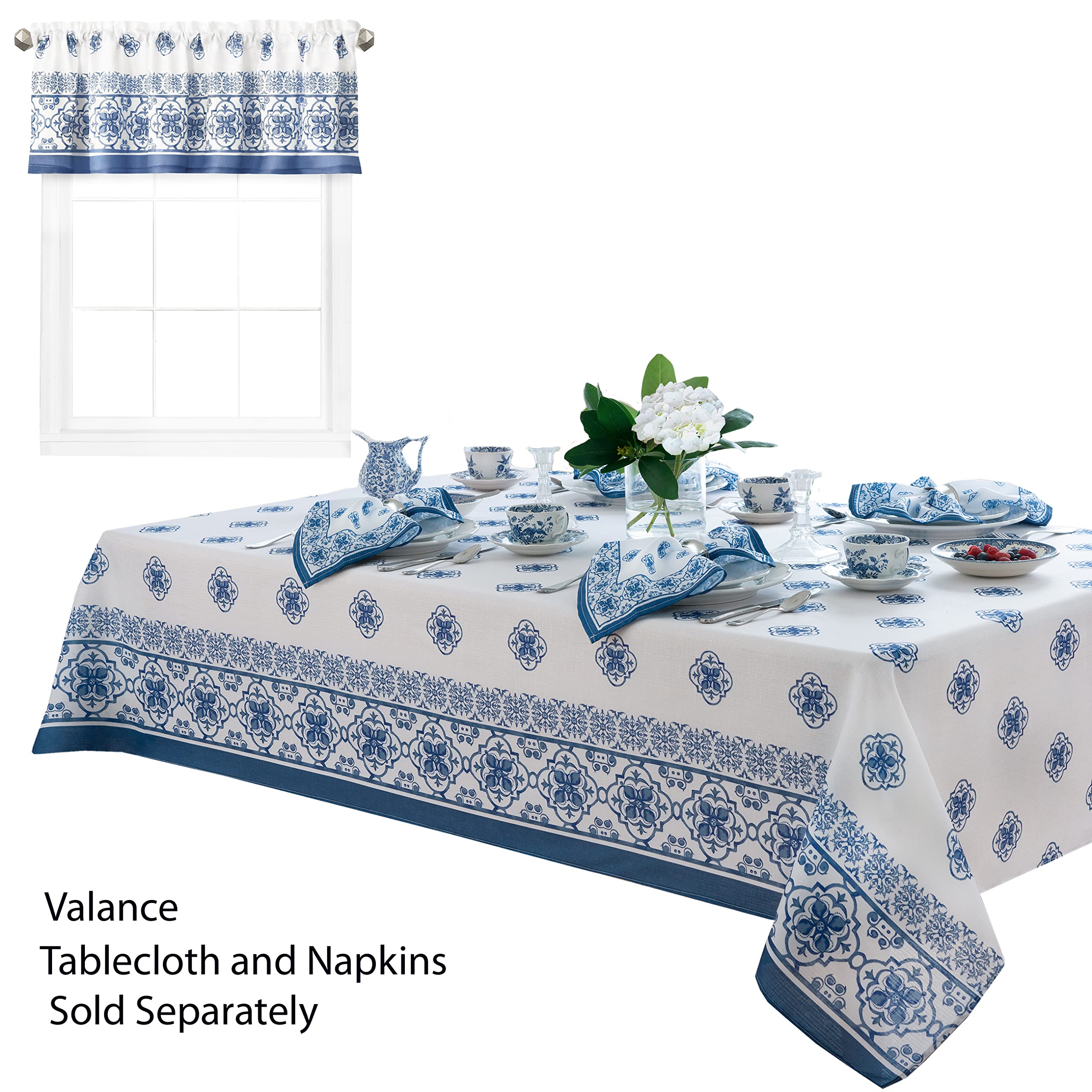 Newbridge Rectangle Fabric Placemats, Set of 4 Placemats, Mykonos Blue Mediterranean, Indoor Outdoor Stain Resistant No-Iron Placemats, Blue Tile Border - Image 8