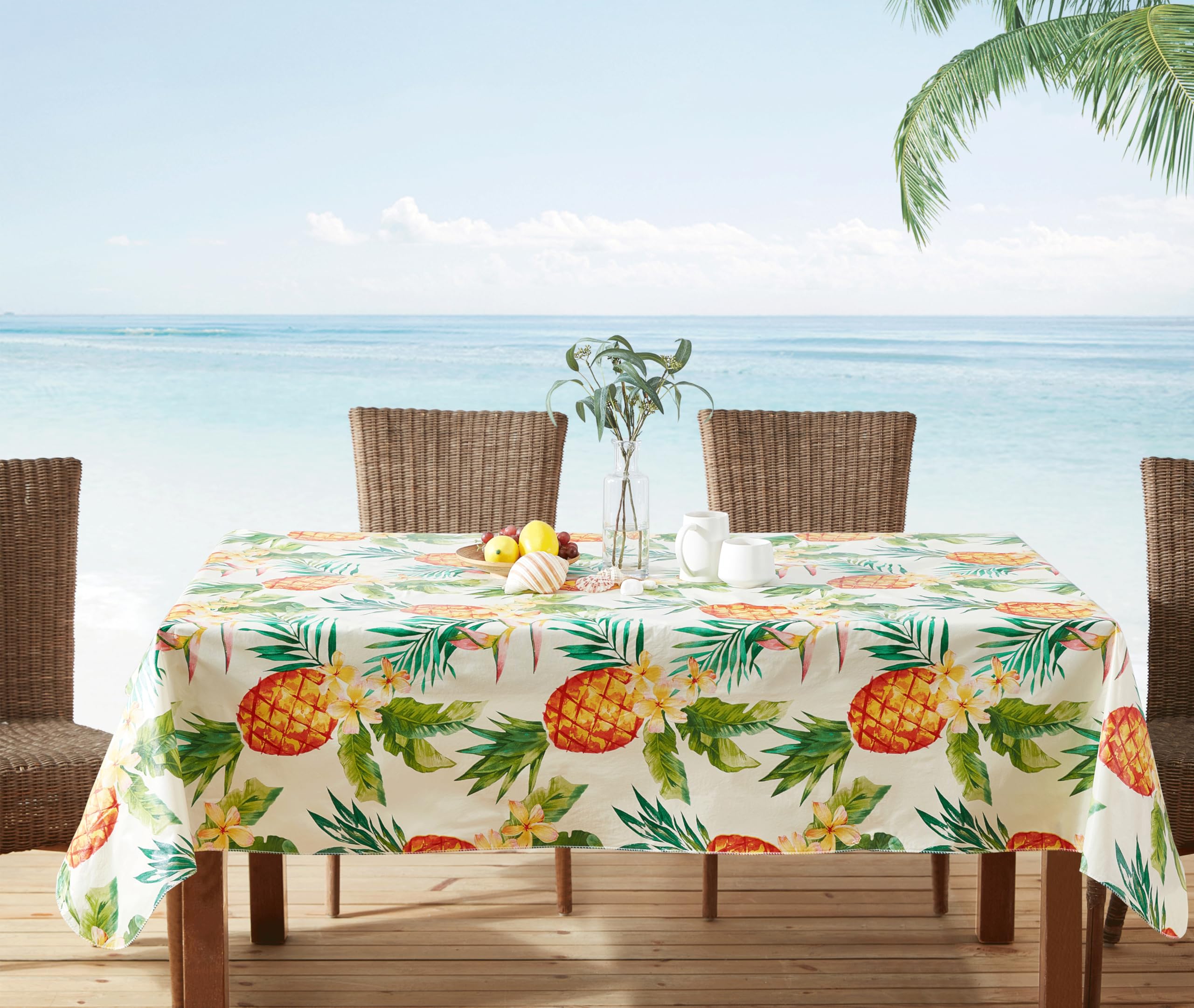 Newbridge Rectangle Vinyl Flannel Backed Tablecloth, 52 x 70 Inch, Hawaii Tropical, Indoor/Outdoor Waterproof Table Party Table Cover, Palms and Pineapples - Image 3