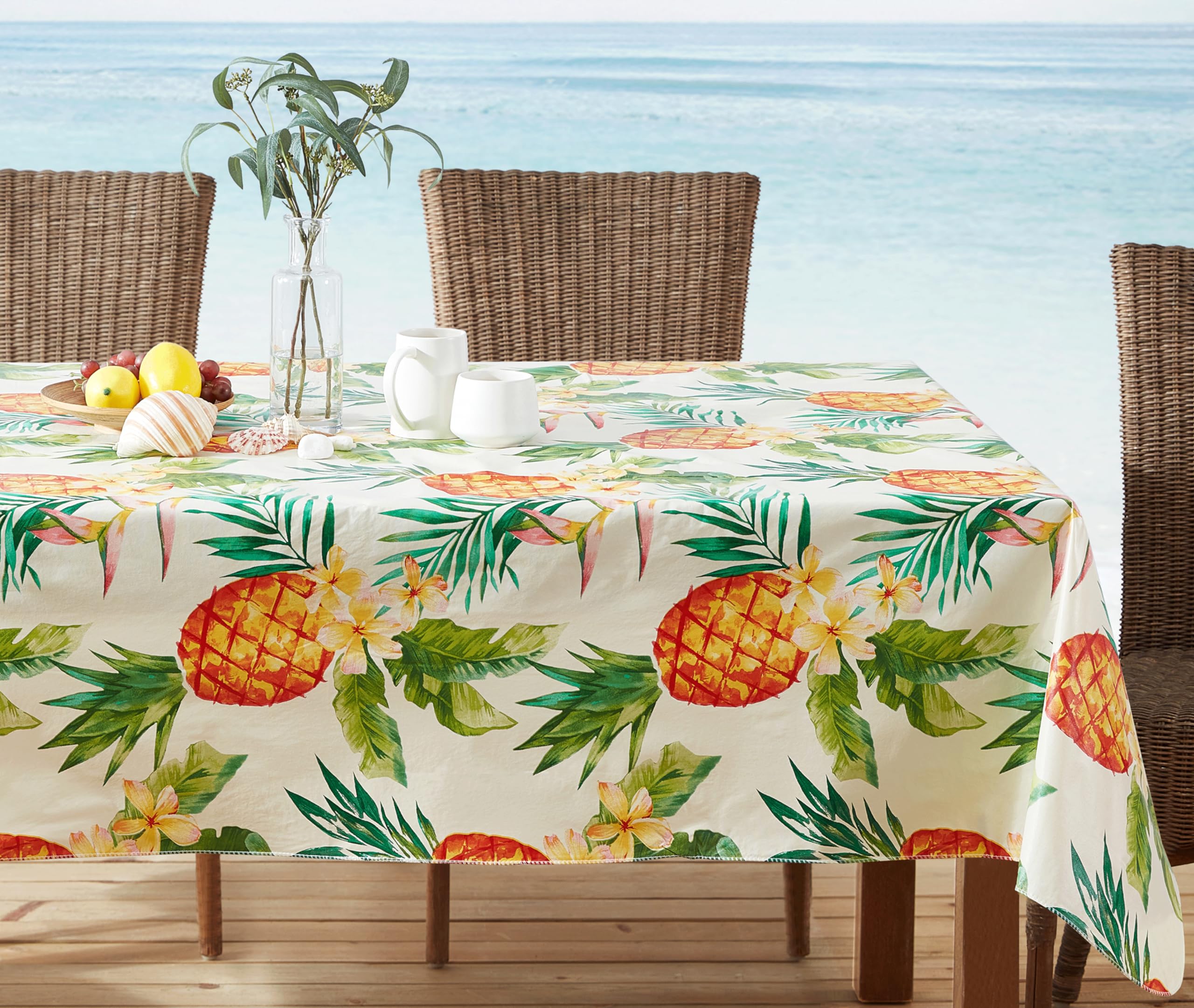 Newbridge Rectangle Vinyl Flannel Backed Tablecloth, 52 x 70 Inch, Hawaii Tropical, Indoor/Outdoor Waterproof Table Party Table Cover, Palms and Pineapples - Image 5