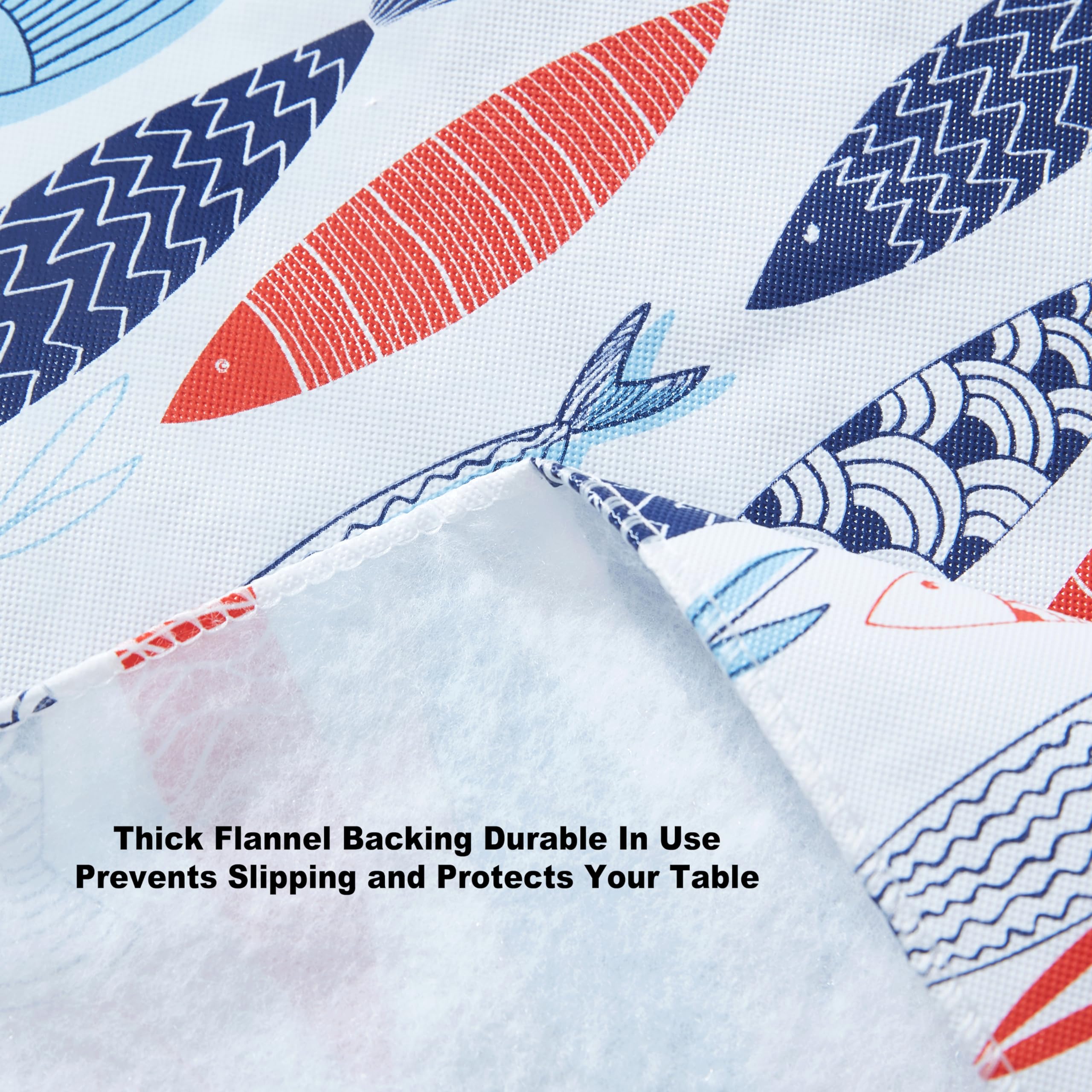 Newbridge Rectangle Vinyl Flannel Backed Tablecloth, 52 x 70 Inch, Fish School, White Indoor/Outdoor Waterproof Table Cloth, Cape Cod Print - Image 8