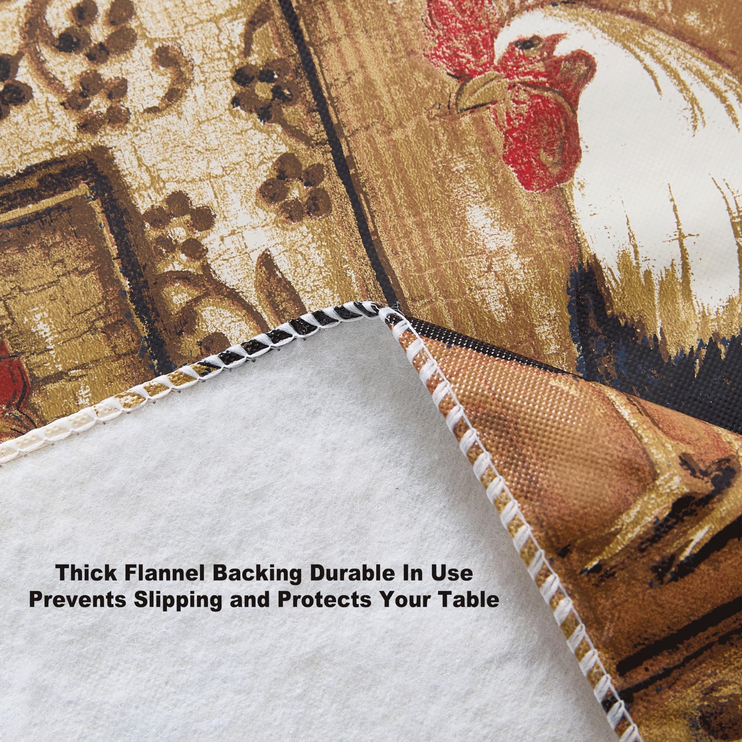 Newbridge Rectangle Vinyl Flannel Backed Tablecloth, 60 x 84 Inch, Vintage Rooster, Farmhouse Vinyl Flannel Backed Table Cloth - Image 7
