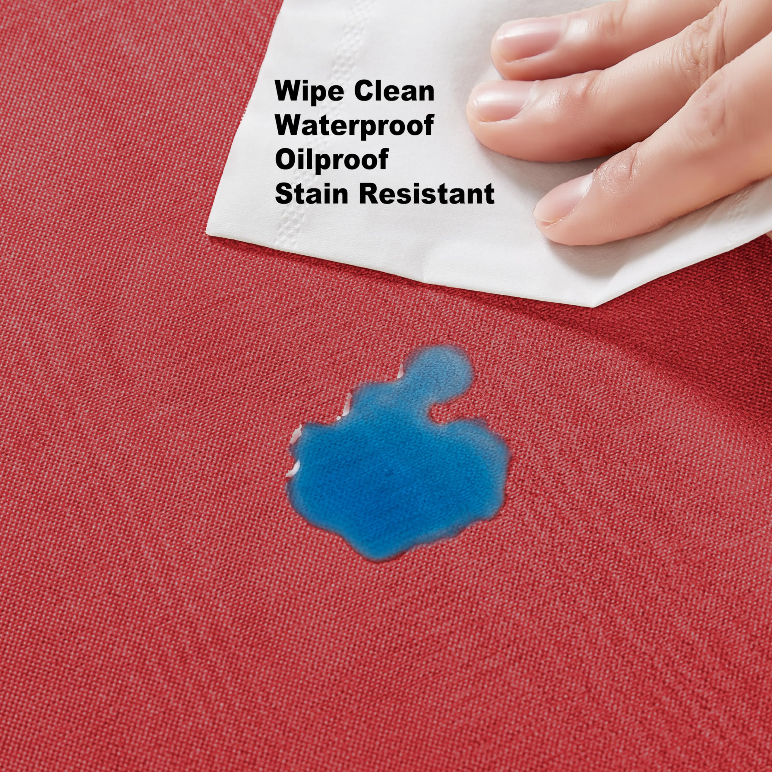 Newbridge Red Moire Wavy Solid Vinyl Flannel Backed Tablecloth, 52 x 52 Inch Square, Heavyweight Indoor Outdoor Waterproof Table Cover, Easy Care Wipe Clean - Image 8