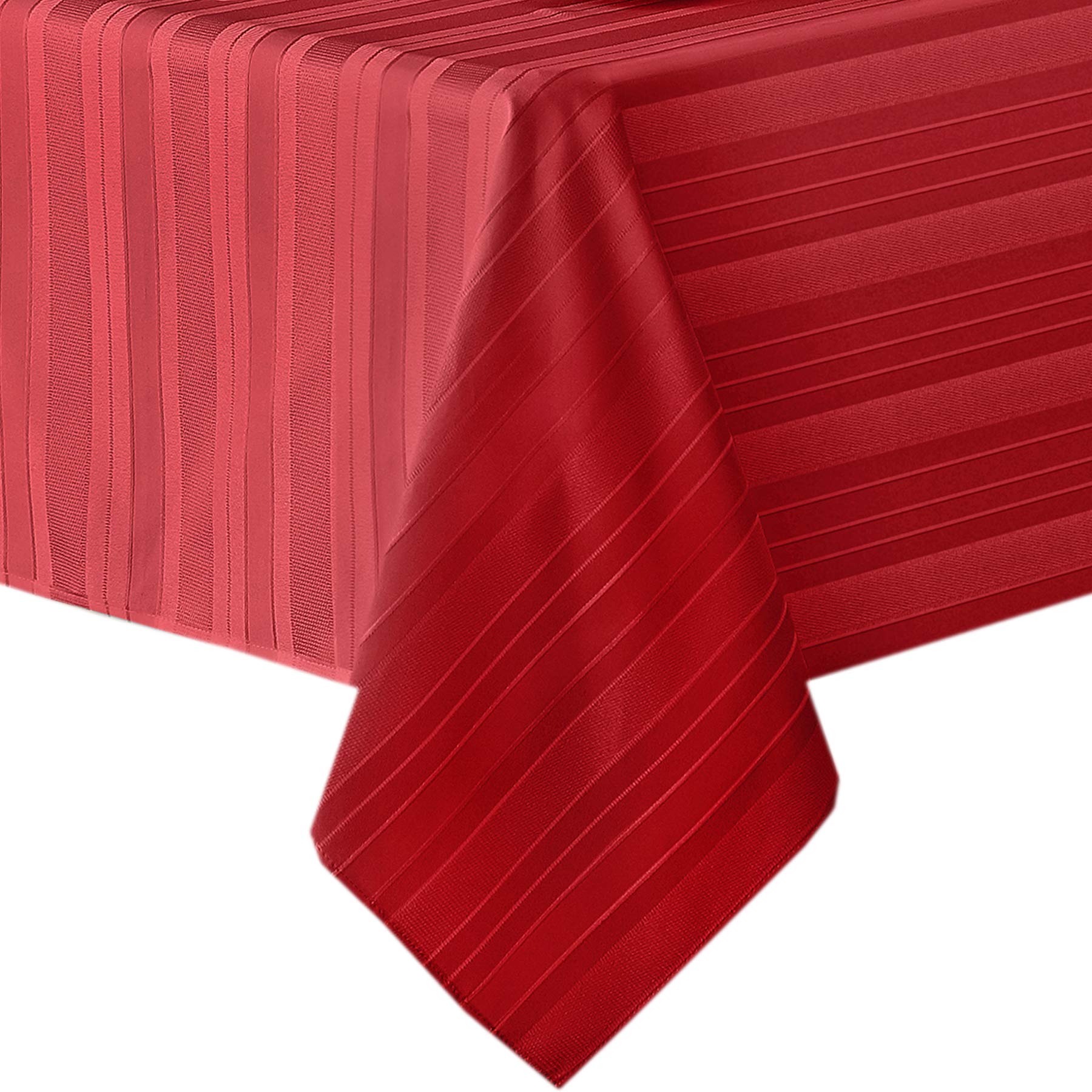 Newbridge Red Satin Stripe Fabric Tablecloth, 52 x 70 Inch Rectangle, Elegant Woven Stripe, Wrinkle Resistant Reusable Polyester Table Cover - Image 9