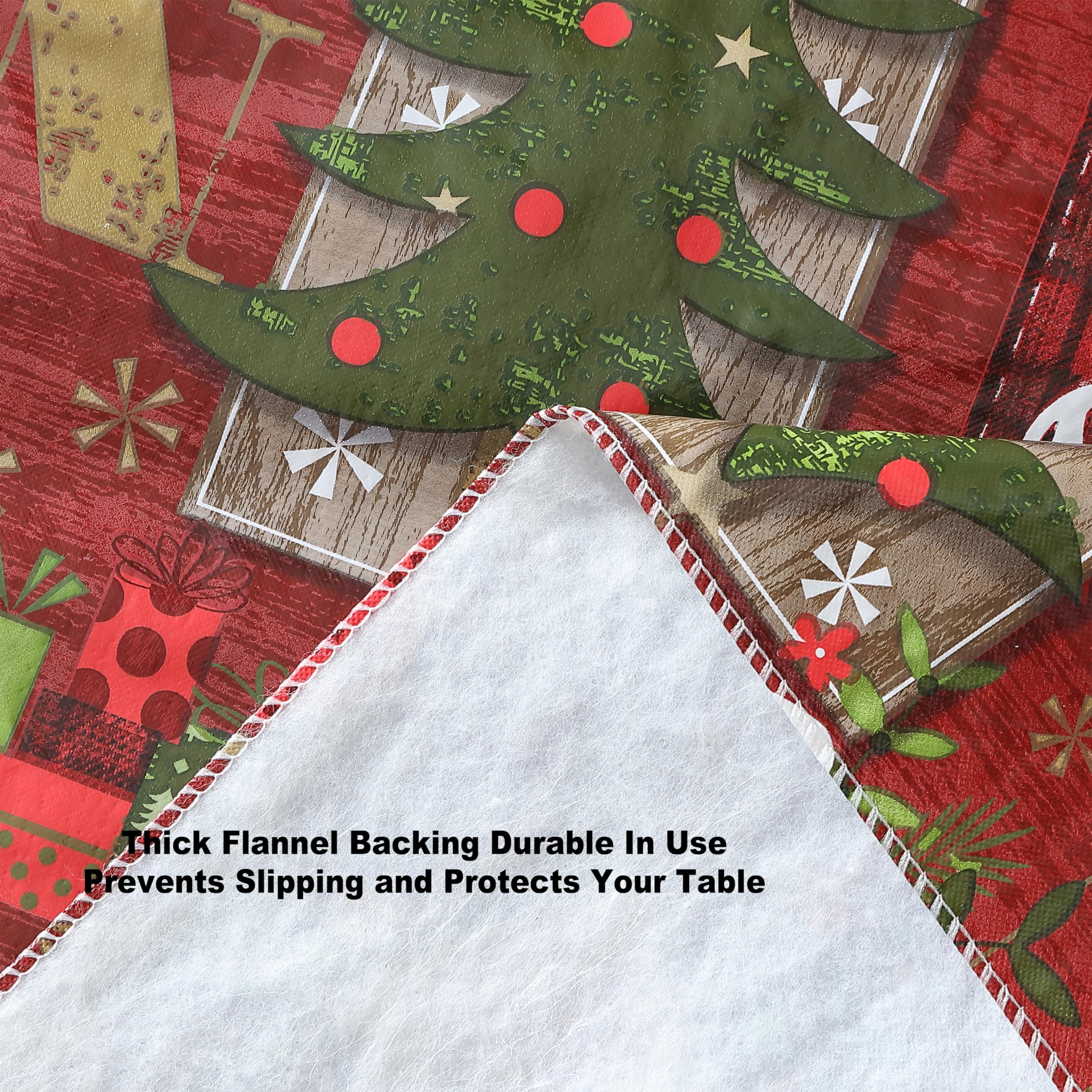 Newbridge Red Sleigh Bells Ring Vinyl Christmas Tablecloth with Flannel Backing, Country Rustic Moose Antlers & Sleighs, Wipe Clean, 52 x 52 Inch Square - Image 7