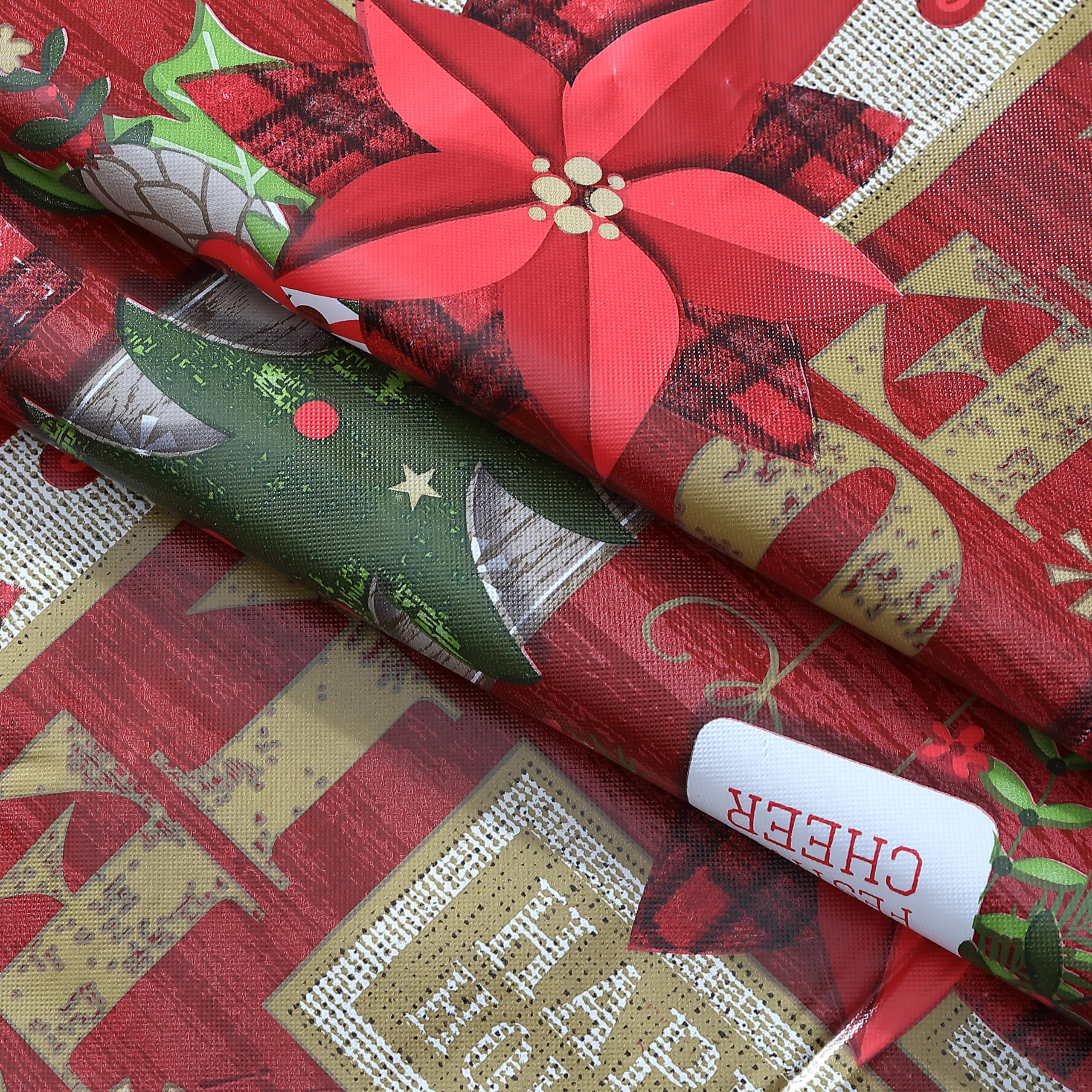 Newbridge Red Sleigh Bells Ring Vinyl Christmas Tablecloth with Flannel Backing, Country Rustic Moose Antlers & Sleighs, Wipe Clean, 52 x 52 Inch Square - Image 8