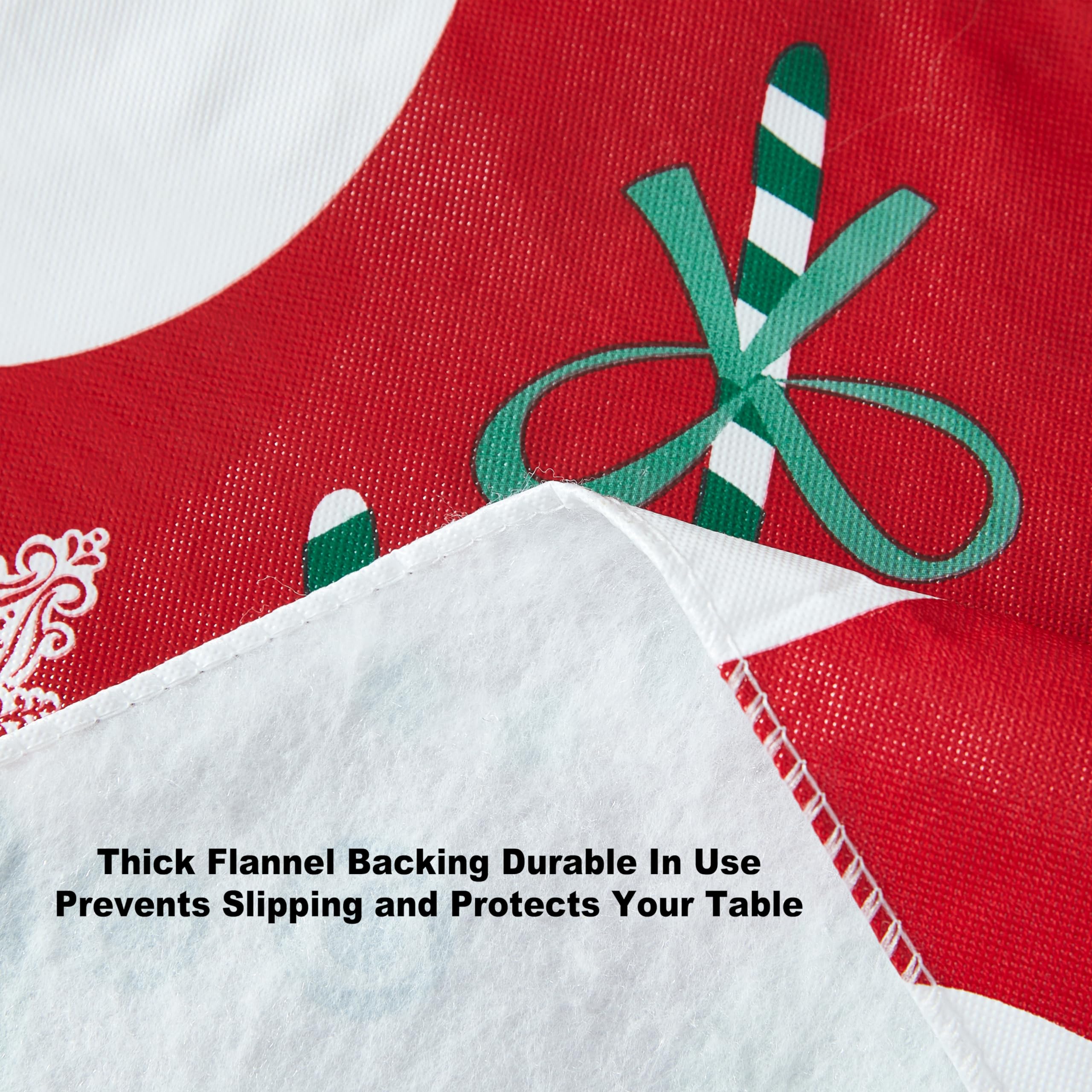 Newbridge Red Swirling Snowman Christmas 52 x 52 Inch Square Vinyl Tablecloth with Flannel Backing – Candy Cane, Snowflake & Green Scarf Snowmen Print Easy-Care Wipe Clean Table Cover - Image 7