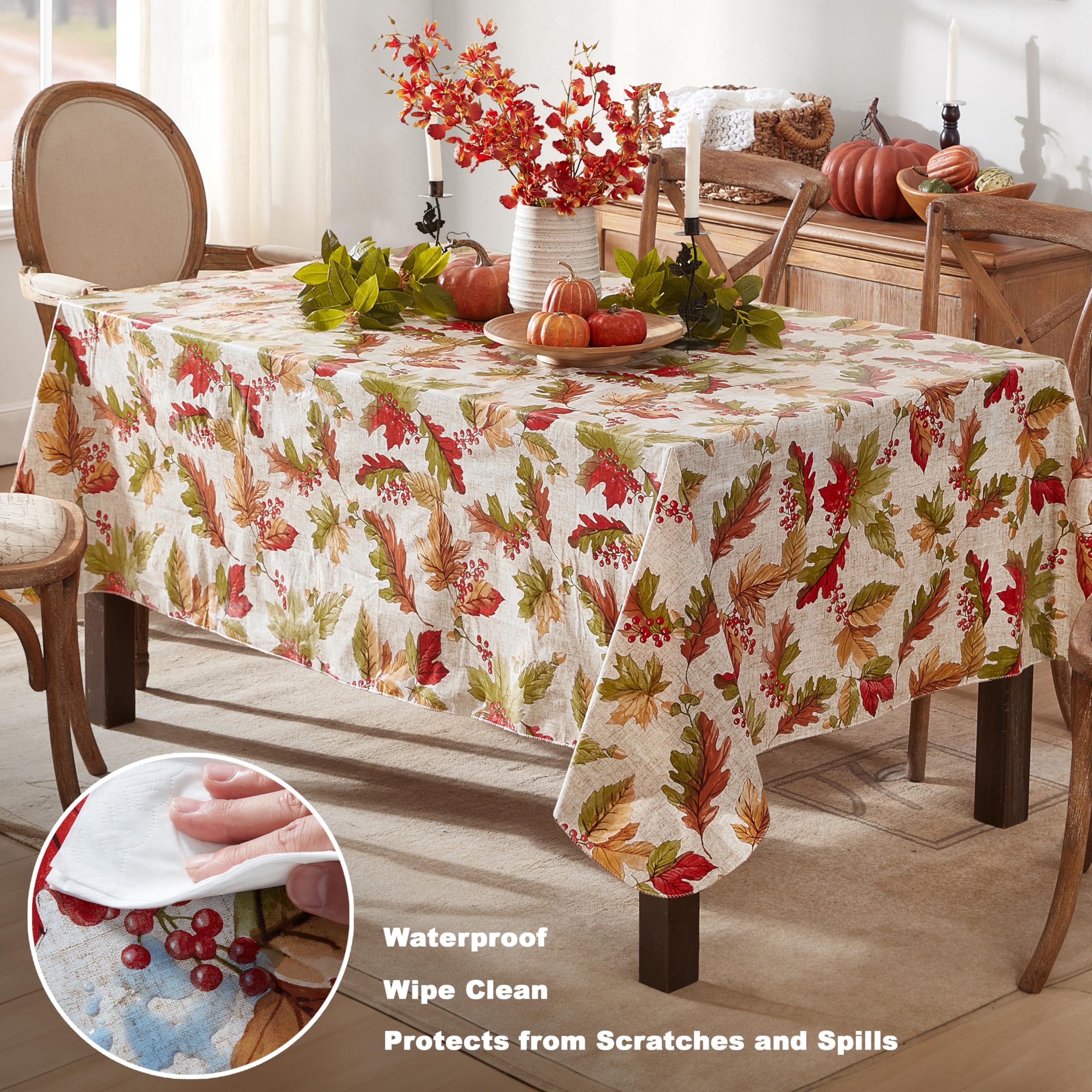 Newbridge Rustic Acorn & Leaf Fall Vinyl Tablecloth with Flannel Backing, 52 x 52 Inch Square – Autumn Thanksgiving Dining Room Table Cover - Image 3