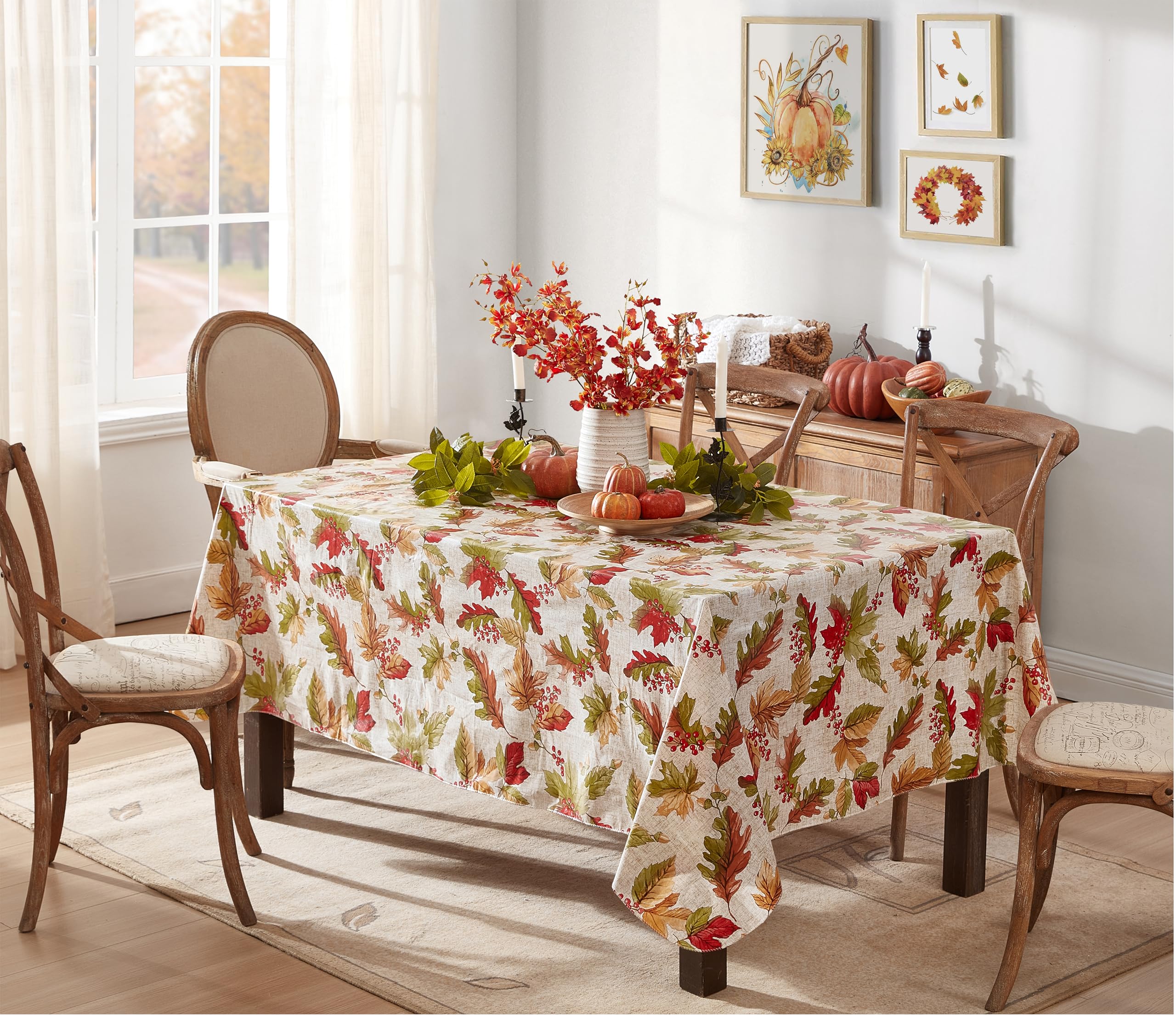 Newbridge Rustic Acorn & Leaf Fall Vinyl Tablecloth with Flannel Backing, 52 x 52 Inch Square – Autumn Thanksgiving Dining Room Table Cover - Image 5
