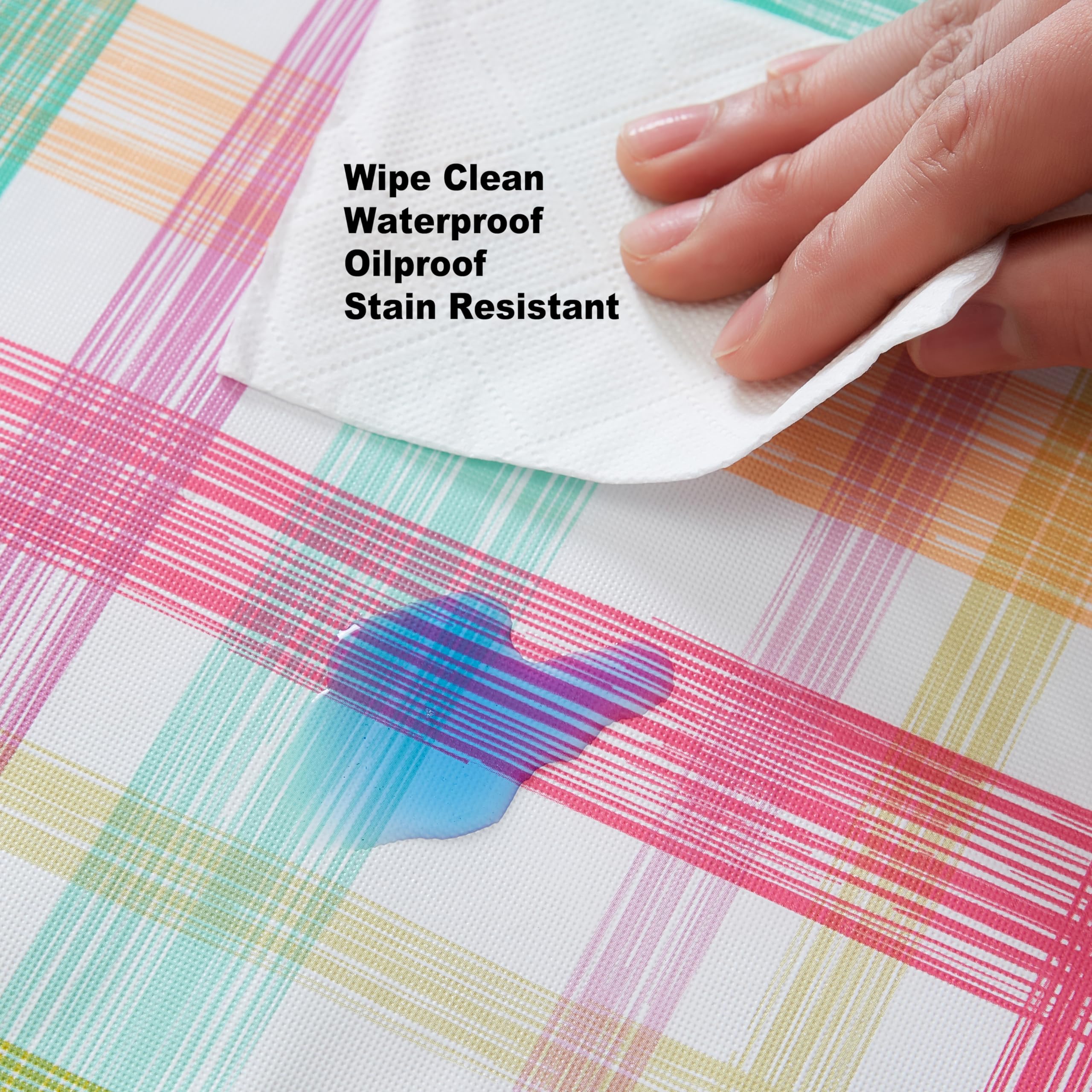 Newbridge Simone Pastel Plaid Vinyl Flannel Backed Tablecloth – 52 x 52 Inch Square – Wipe Clean Indoor/Outdoor Vinyl Table Cover with Flannel Backing, Cottage-Style Pastel Plaid - Image 5