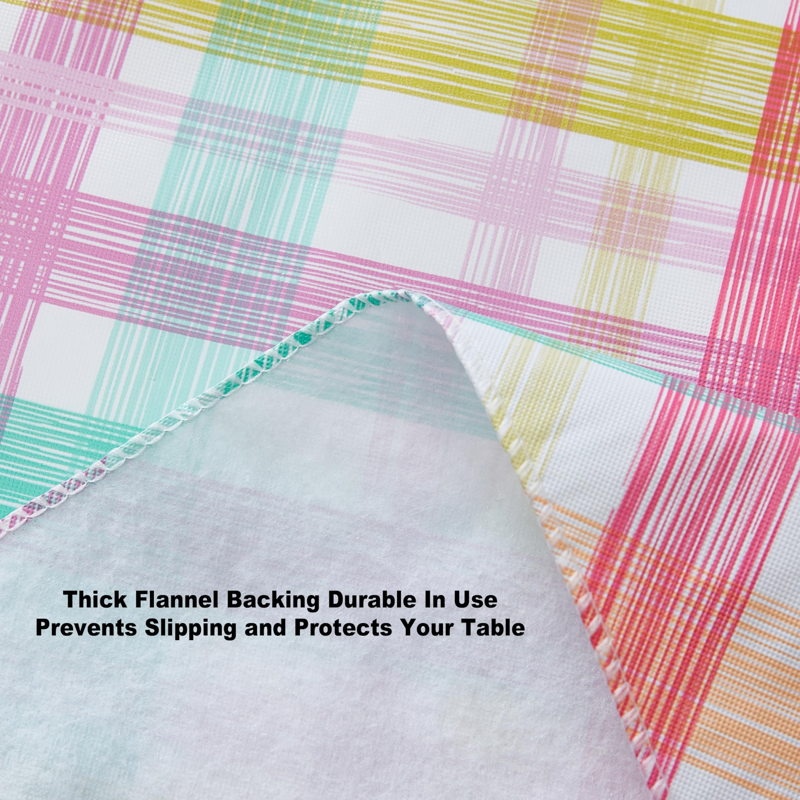 Newbridge Simone Pastel Plaid Vinyl Flannel Backed Tablecloth – 52 x 52 Inch Square – Wipe Clean Indoor/Outdoor Vinyl Table Cover with Flannel Backing, Cottage-Style Pastel Plaid - Image 7