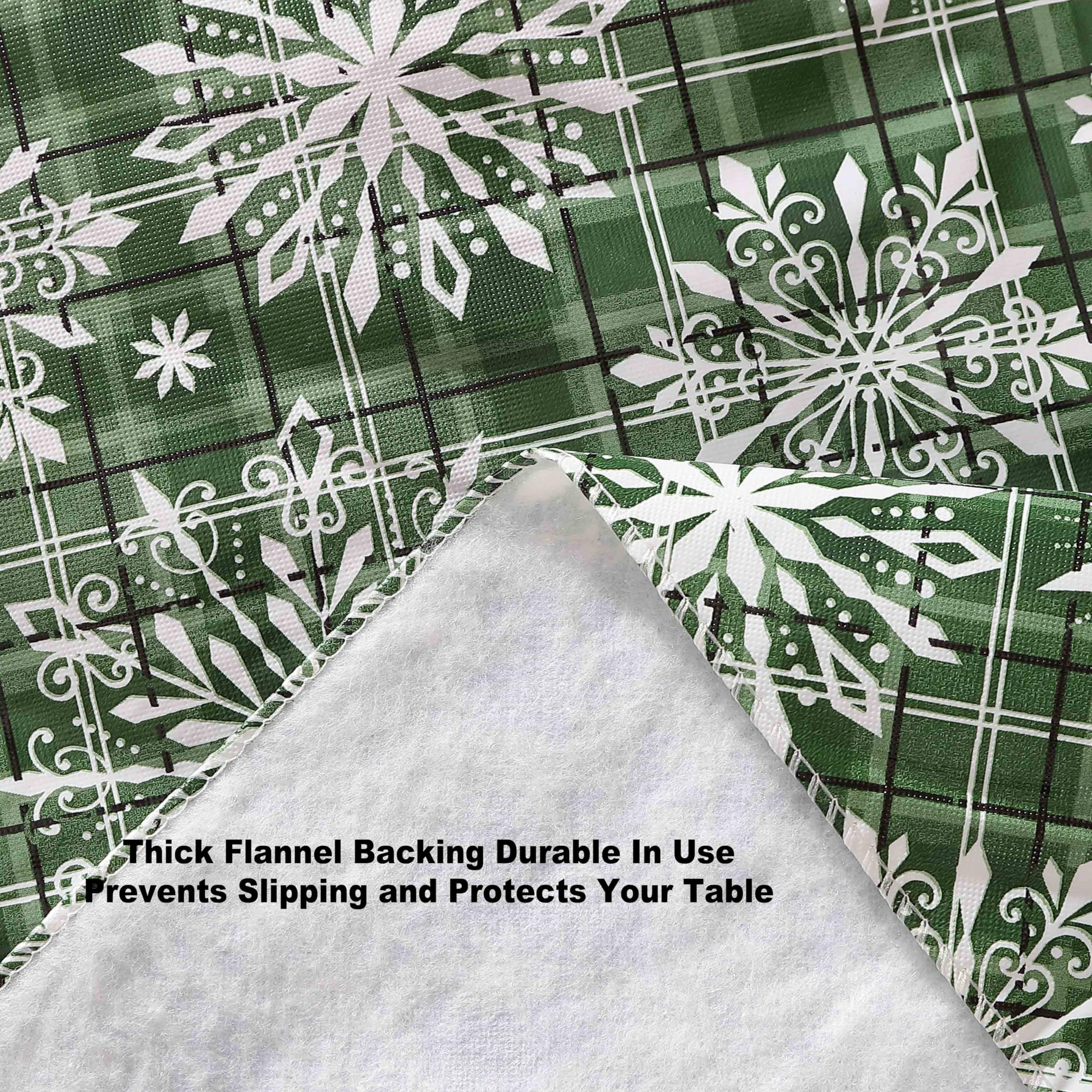 Newbridge Snowfall Snowflake Plaid Christmas Vinyl Tablecloth with Flannel Backing, Green, Wipe Clean Contemporary Snowflake Design, 52 x 52 Inch Square - Image 7