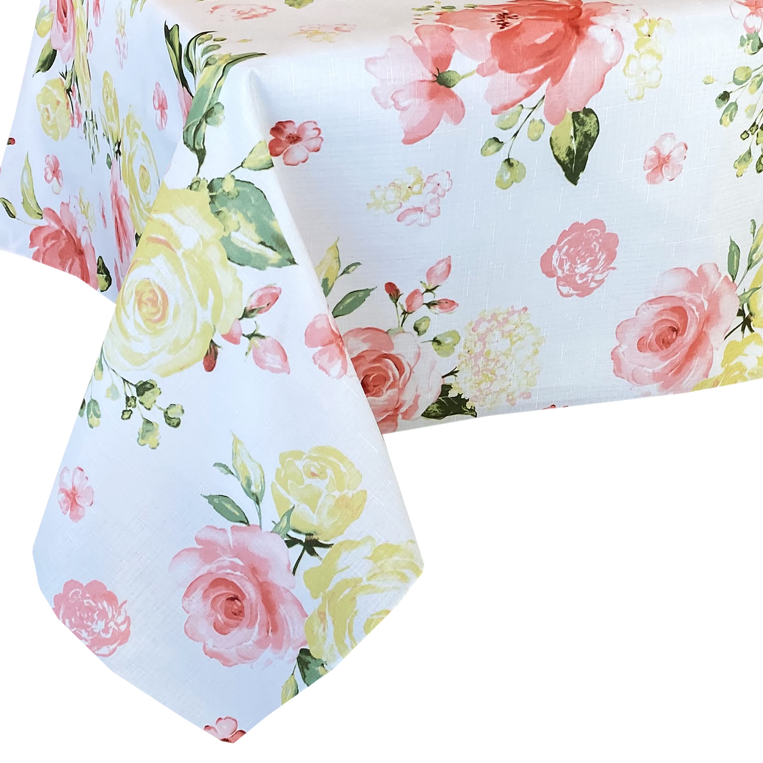 Newbridge Spring and Easter Marie Yellow and Pink Rose Petal Floral Rectangle 52 x 70 Inch Fabric Tablecloth, Stain and Wrinkle Resistant Tablecloth for Holiday Indoor and Outdoor Dining - Image 5