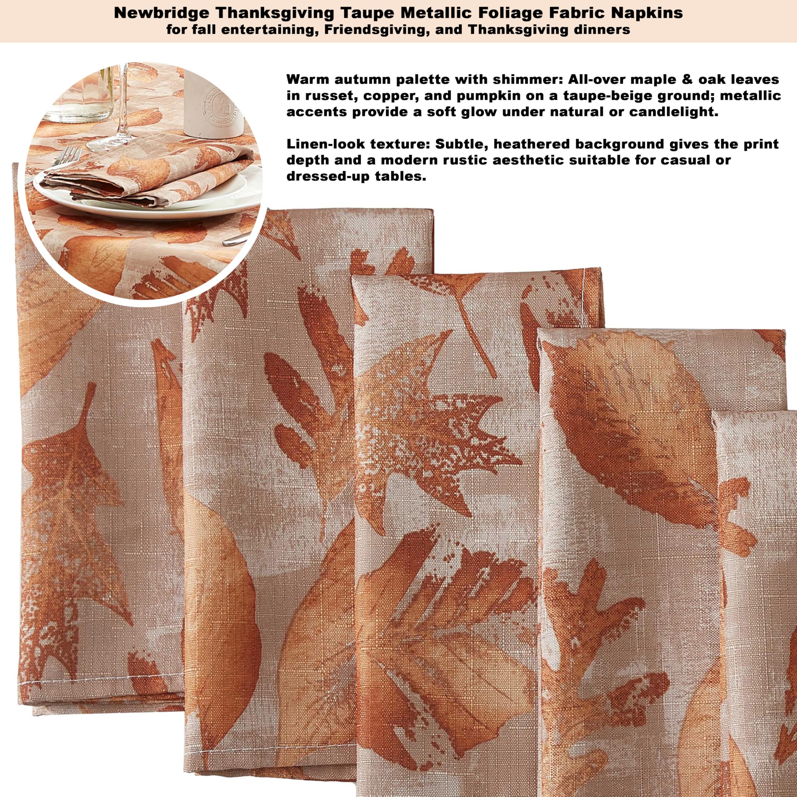 Newbridge Spring Lodge Taupe Metallic Foliage Contemporary Rectangle Fabric Tablecloth, 60 x 84 Inch, Autumn Golden Metallic Leaf Print, Soil Resistant No Iron Easy Care Holiday Dinner Table Cover - Image 5