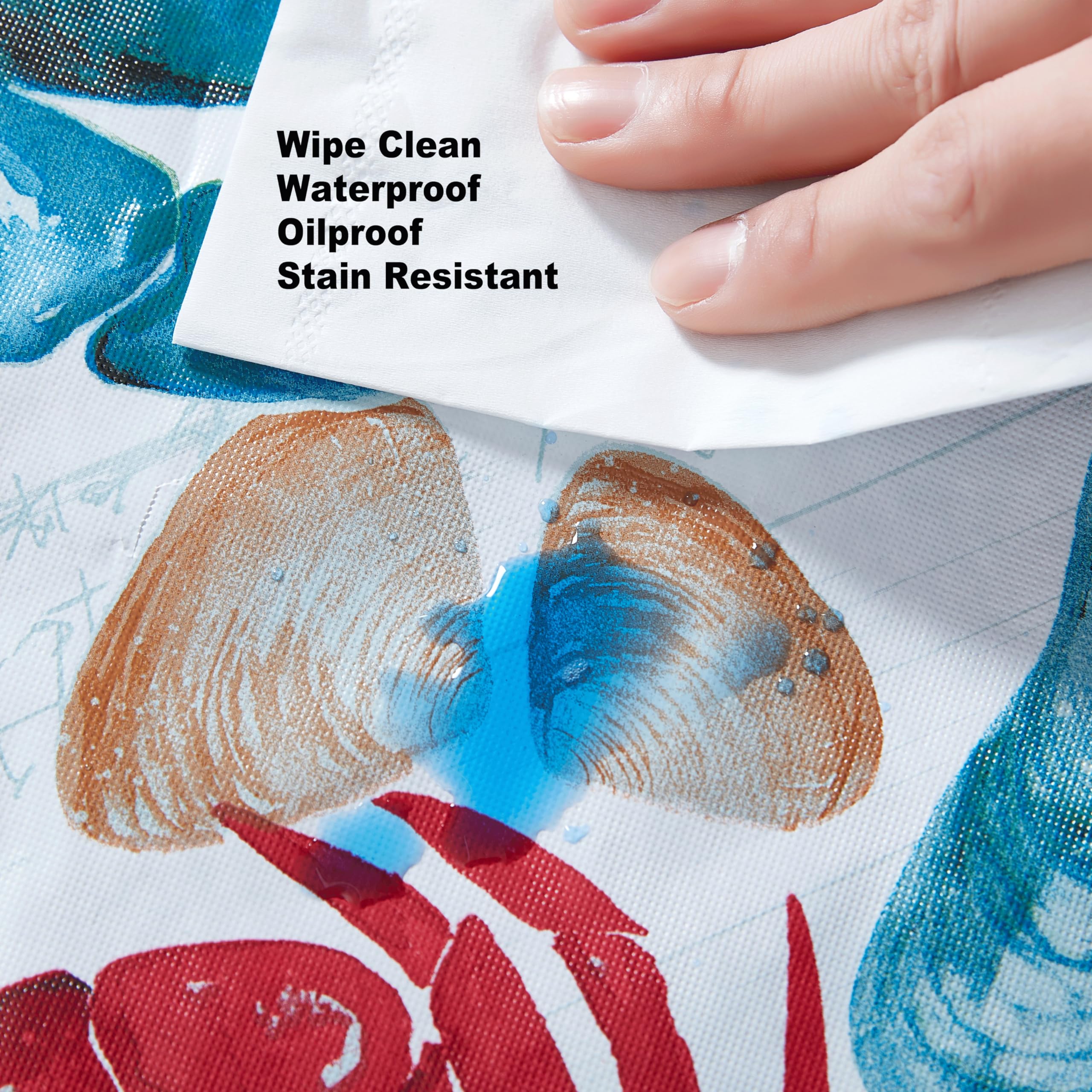 Newbridge Spring Rectangle Vinyl Flannel Backed Tablecloth, 52 x 70 Inch, Stone Crab Print, Blue and Red Indoor Outdoor Waterproof Vinyl Table Cloth, Cape Cod Clambake - Image 6