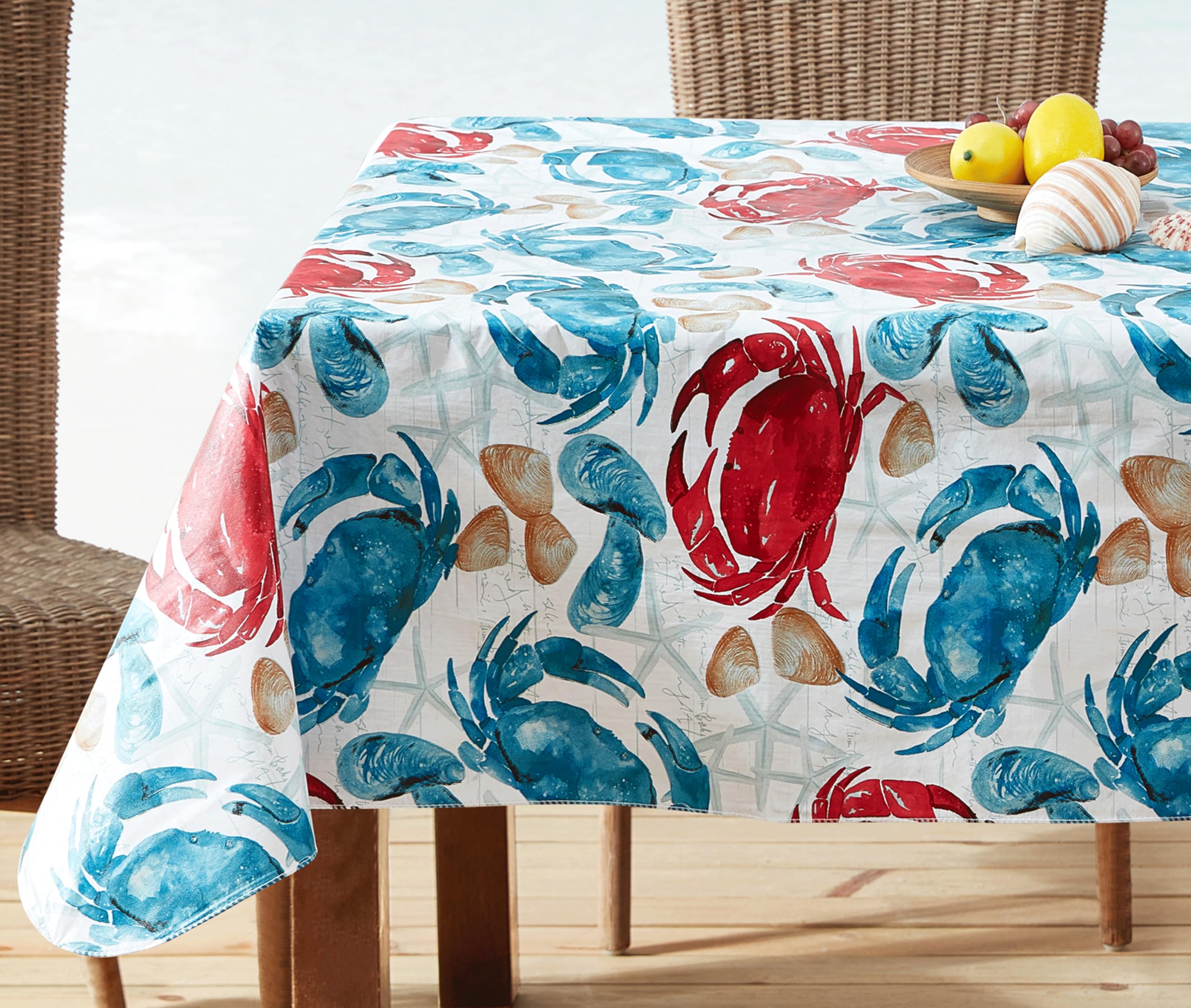 Newbridge Spring Rectangle Vinyl Flannel Backed Tablecloth, 52 x 70 Inch, Stone Crab Print, Blue and Red Indoor Outdoor Waterproof Vinyl Table Cloth, Cape Cod Clambake - Image 7